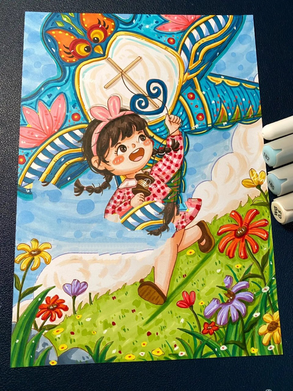 🌈马克笔手绘|春天来了|放风筝过程图🪁 宝子们,你们要的过程图