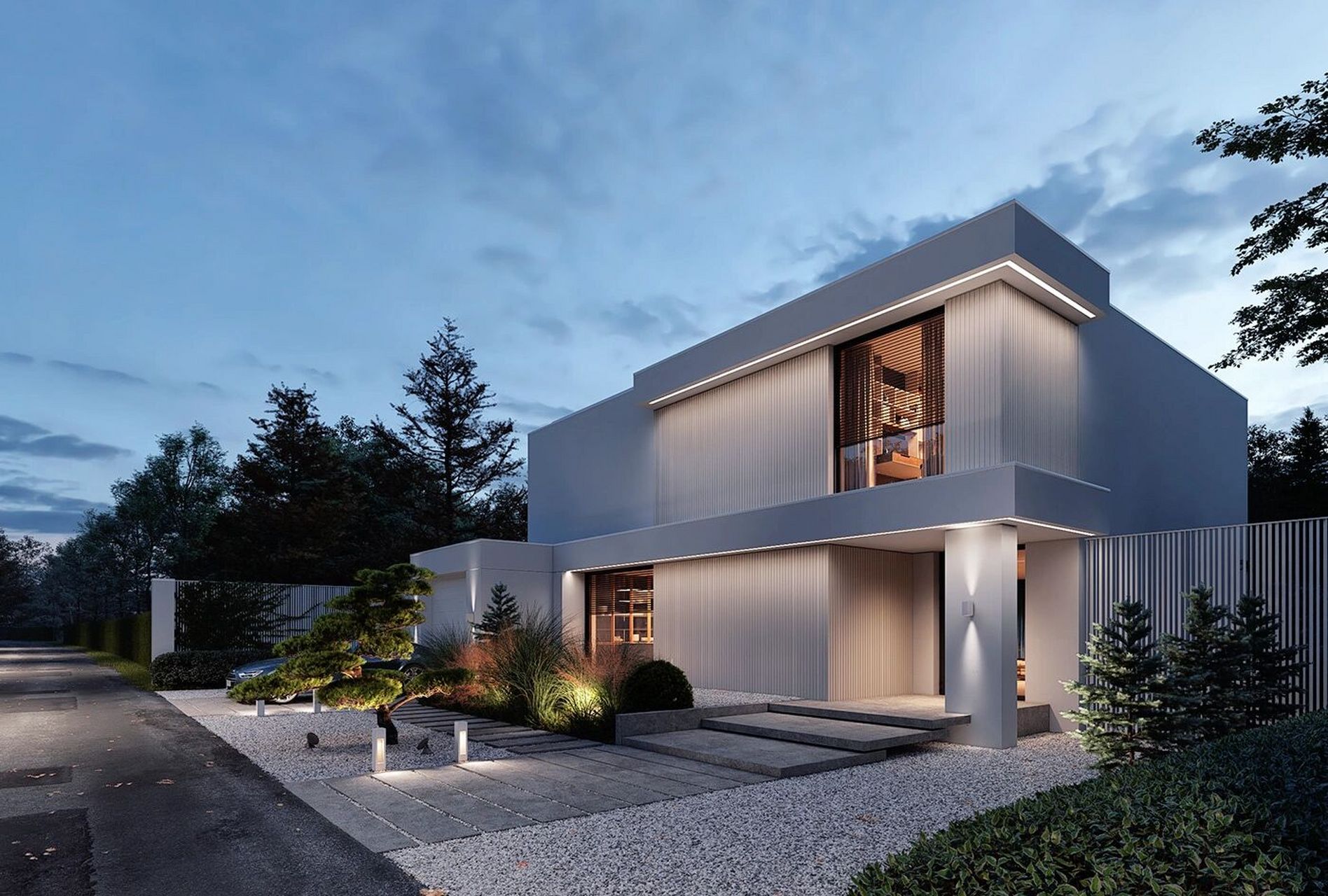 【①建筑】_占地120平两层现代度假别墅 建筑呈一字型布局… 入户在