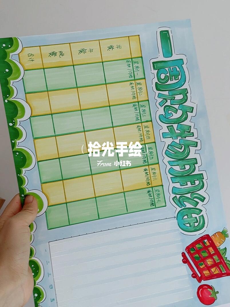 手抄报线稿# 一周购物清单 #购物清单# #一周购物清绘画# #购物清单