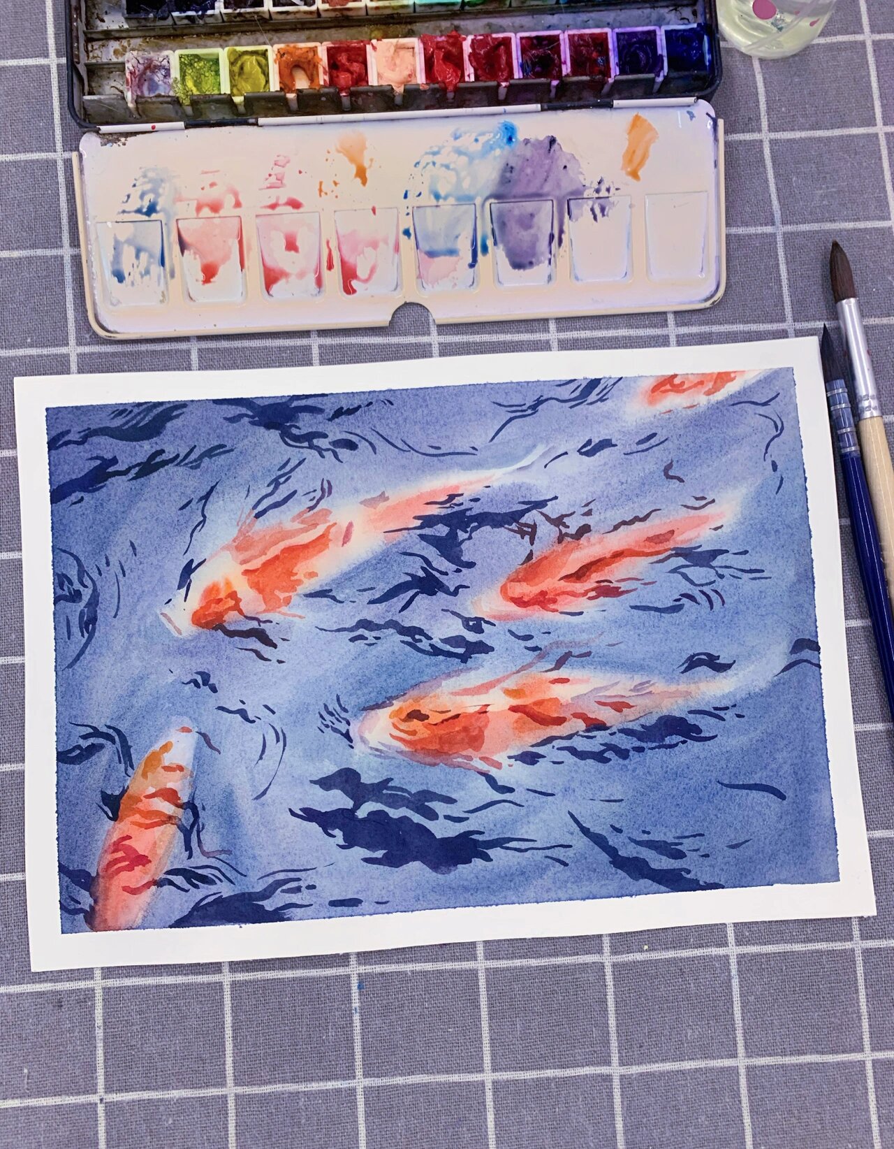 水彩锦鲤(附步骤图)16开精致小画