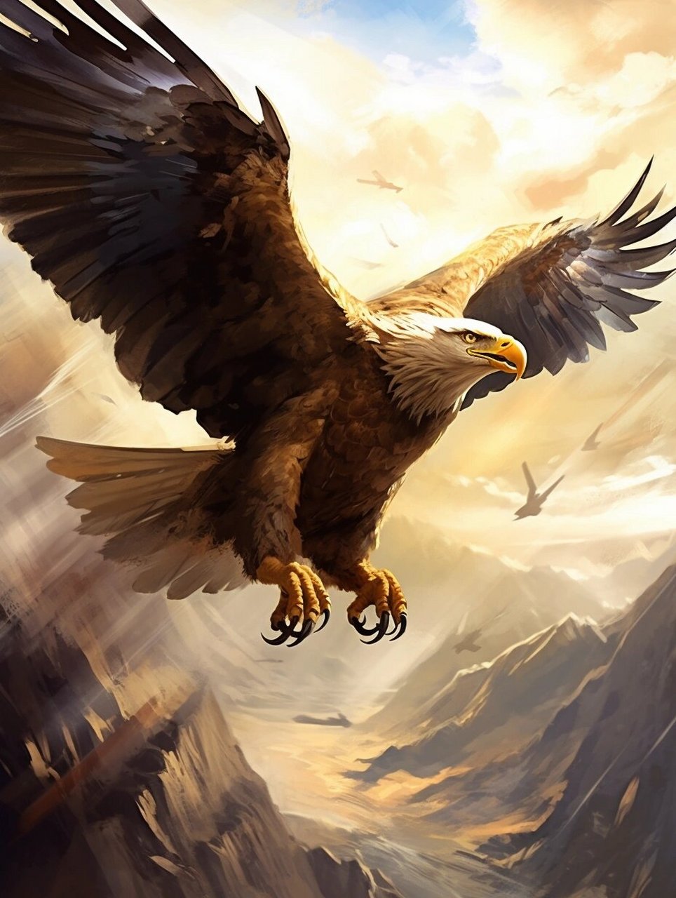 雄鹰展翅翱天际,山川云海任飞翔