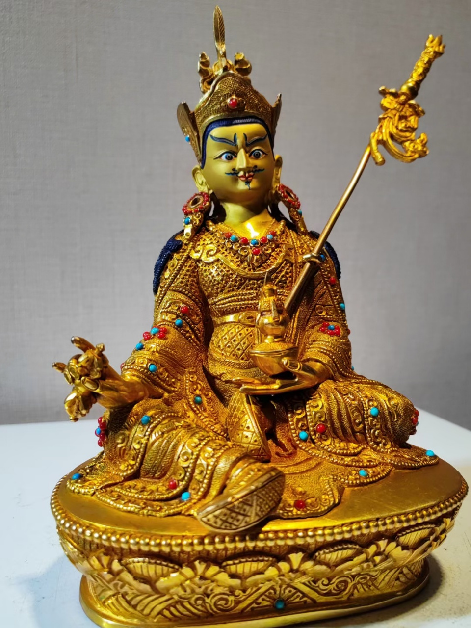 "—尼泊尔鎏金-莲花生大师  尺寸:23cm  [微风][微风]更多唐卡/佛像