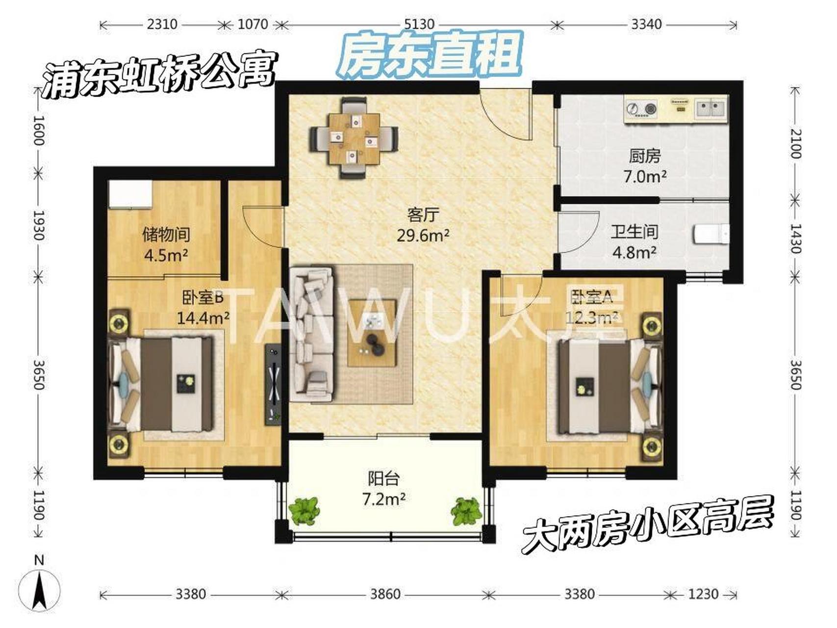 100平米方正户型图图片