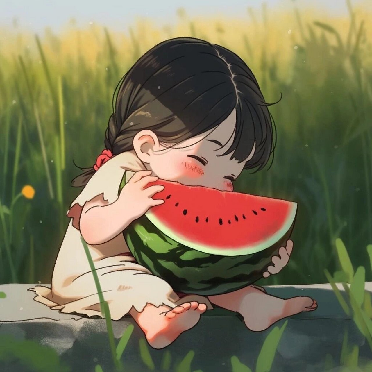 91吃西瓜的小朋友04夏天头像 喜欢的可以46615 发原图哦