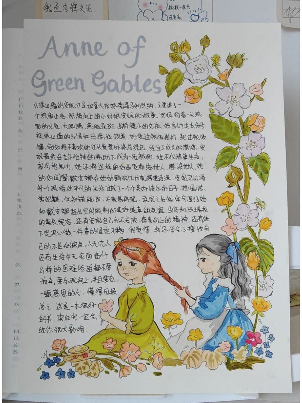 安妮 是临摹,学校要求读书卡,我真的很喜欢这本书,好羡慕安妮和戴安娜