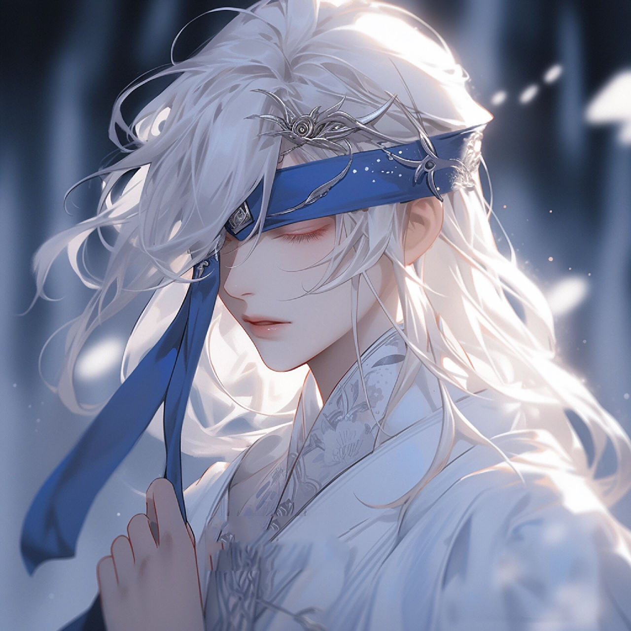 白发蒙眼动漫男头|古风头像|男生头像