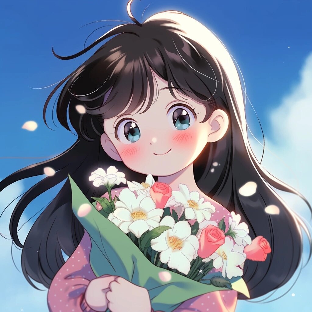 情侣头像,捧花女孩和她的男孩