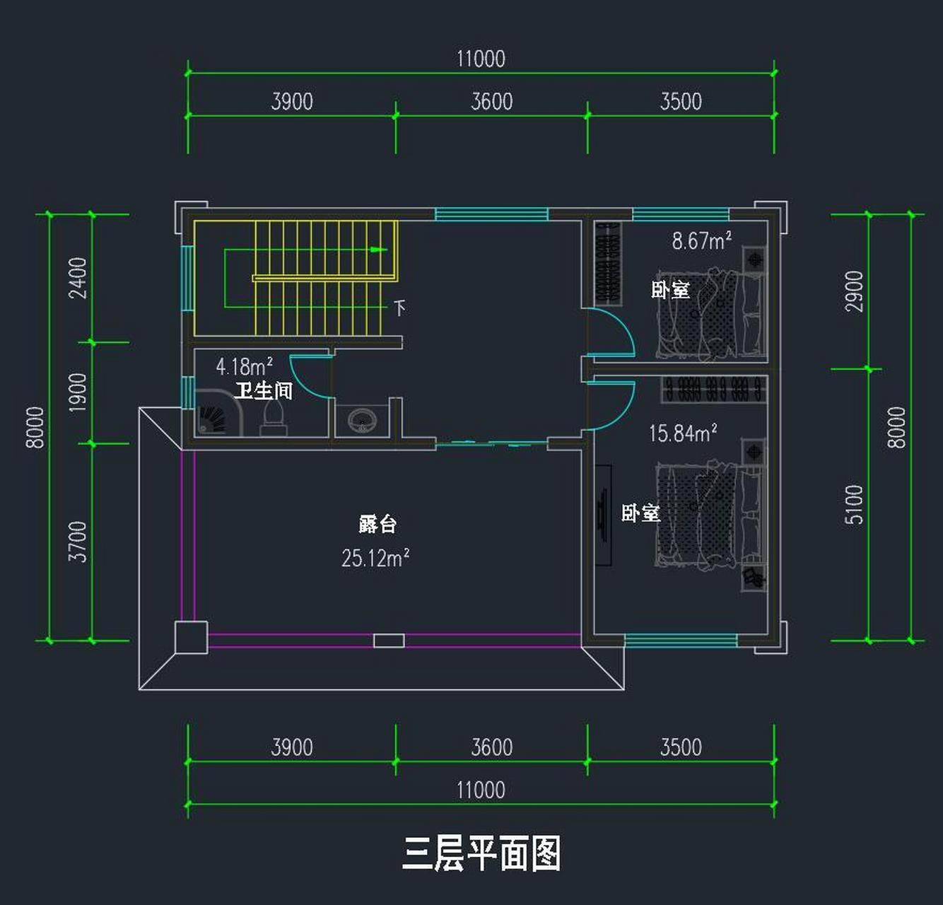 农村自建房|11x8三层带露台新中式 93建筑设计 编号:dc0972 层数