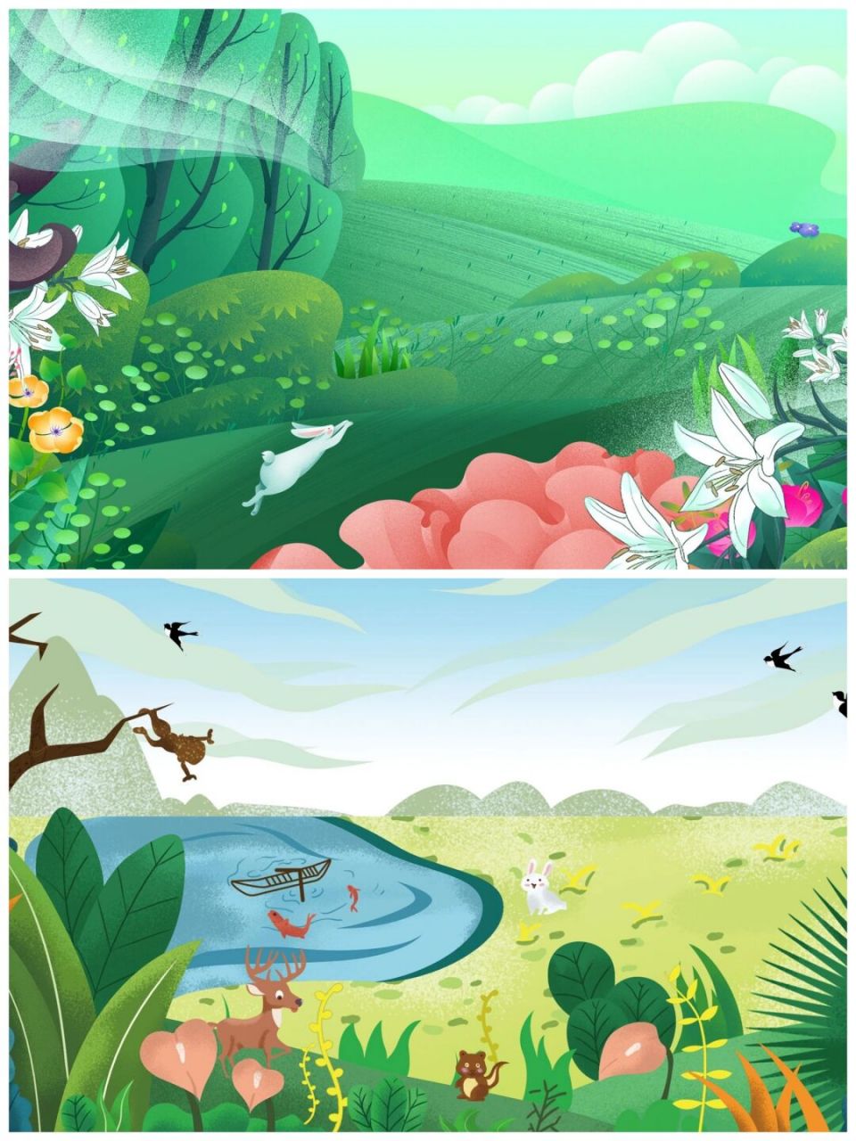 原创小清新插画风春分横屏展板|背景图 90哈喽,各位宝子好 99我是
