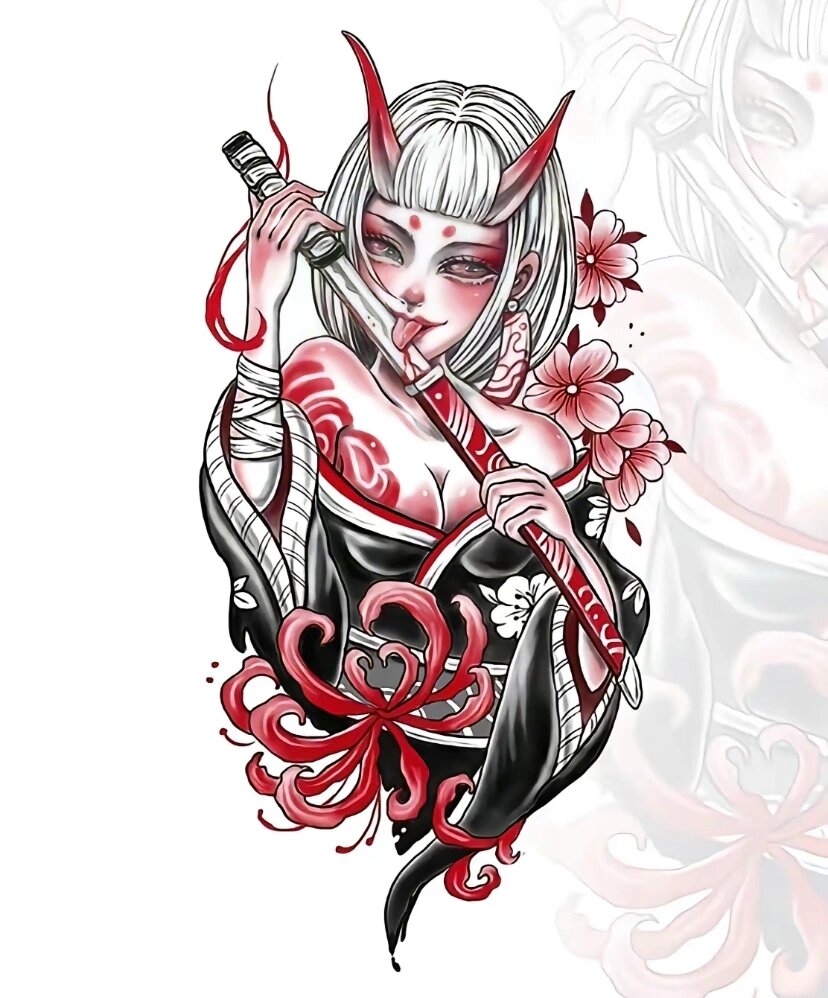 适合纹在身上的艺伎图案 #纹身# #纹身设计# #纹身手稿# #手稿分享