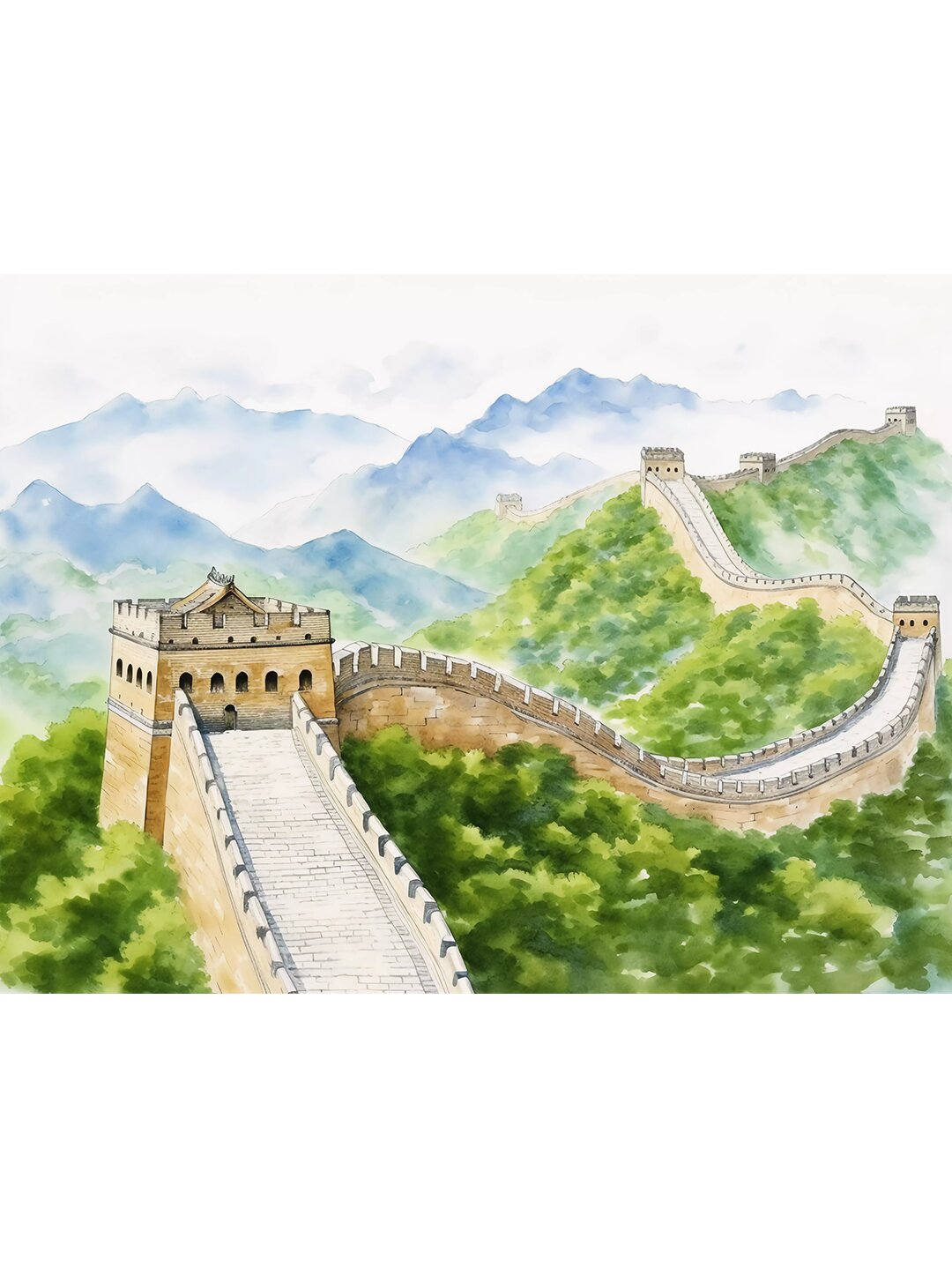 今天给大家带来了一款水彩手绘长城古建筑风貌插画,让你在家也能
