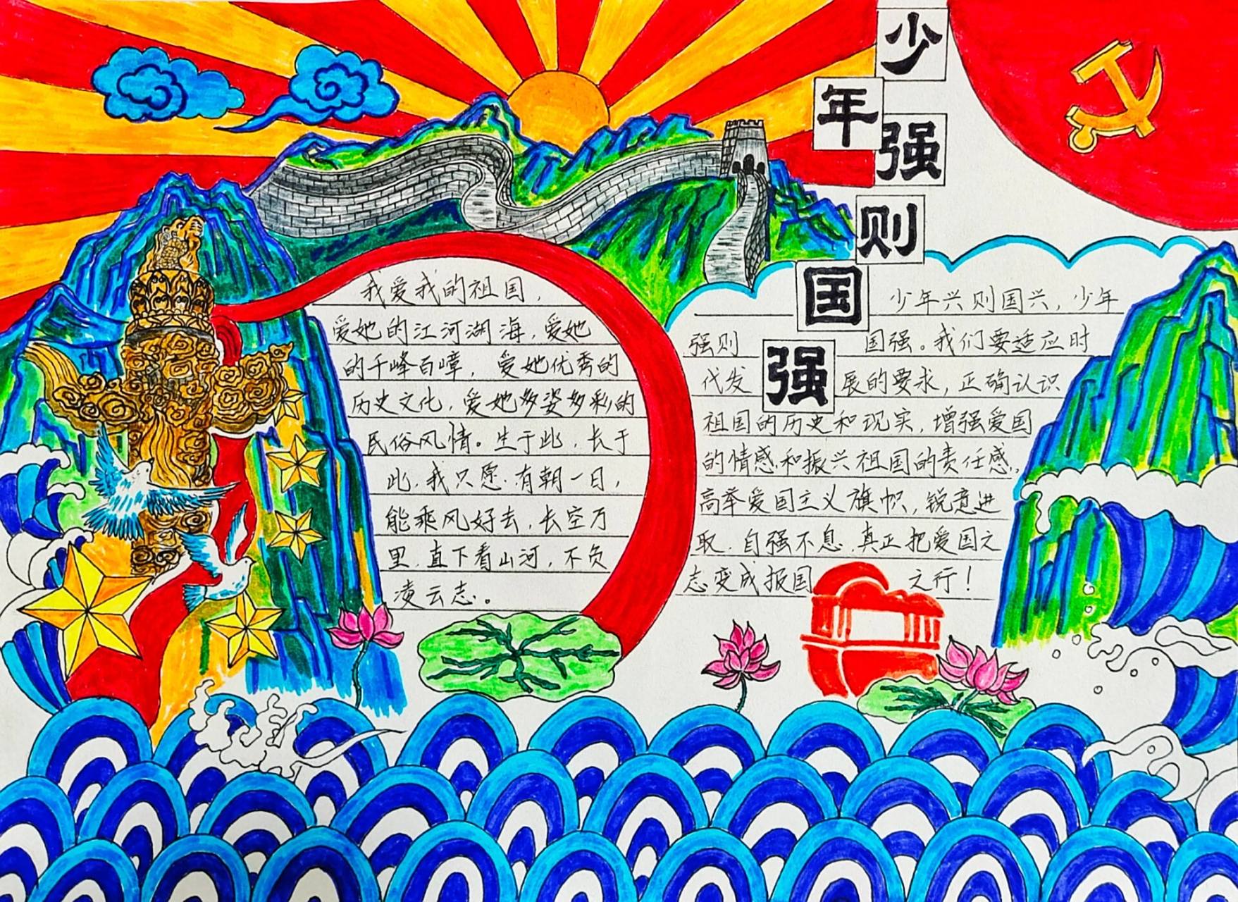 爱党爱国手抄报 3个小时,成果出来了,细节太多.没顾上拍过程.