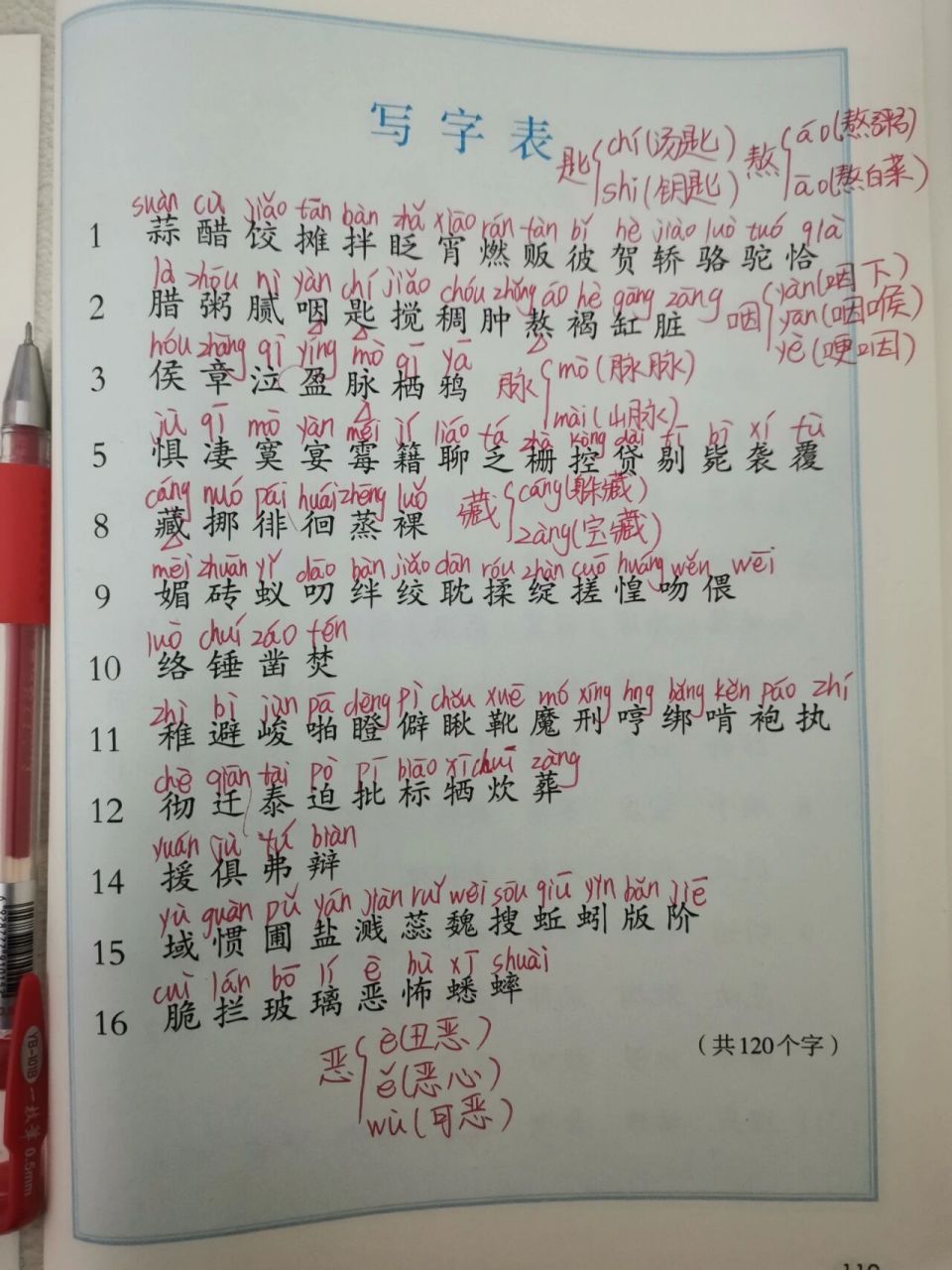 六年级语文下册写字表(注音版)寒假预习
