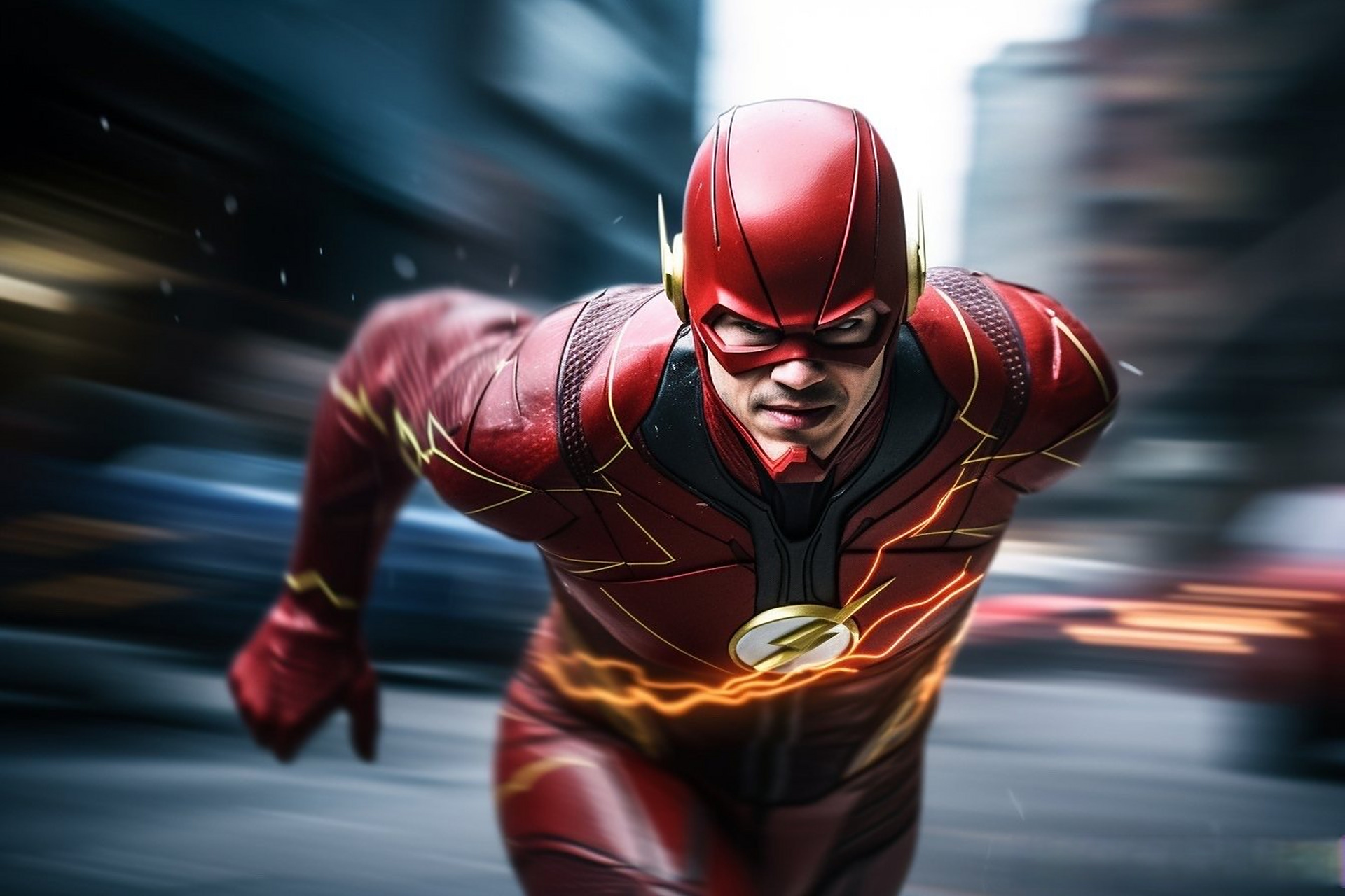 ✅大片素材创作,只要学会提示词 闪电侠以超高速在街道上疾驰,运动