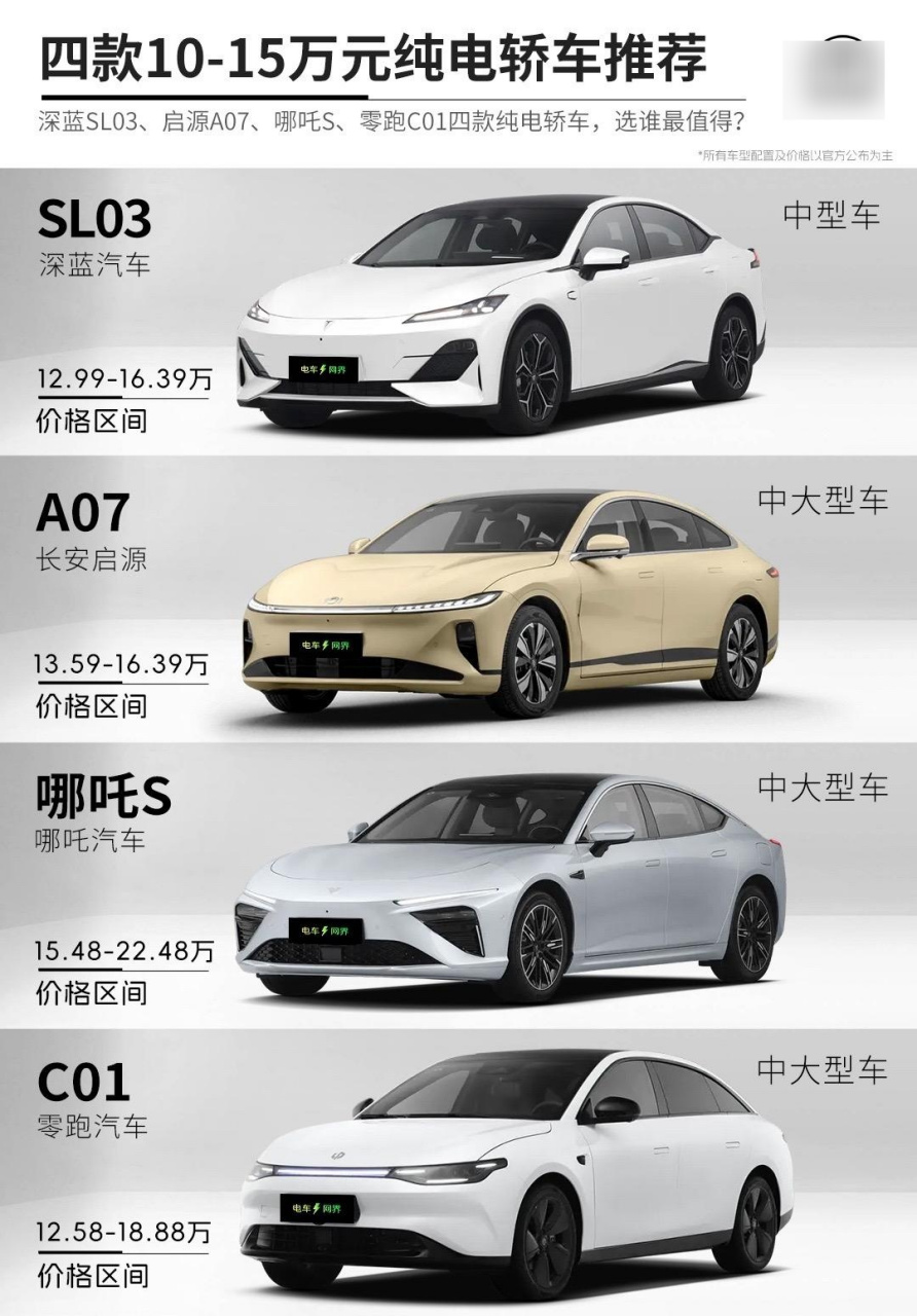 四款10-15万元大尺寸纯电轿车推荐.