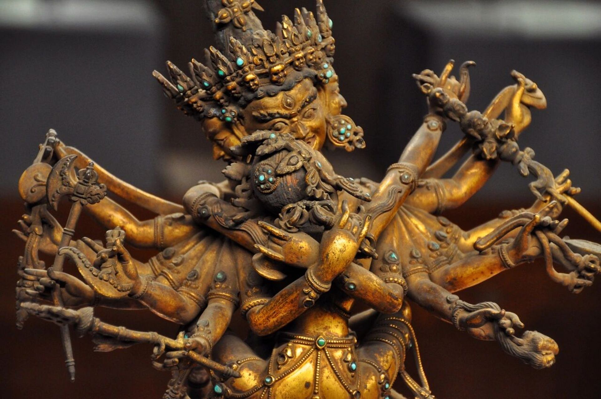 铜鎏金胜乐金刚像· 旅顺博物馆藏 胜乐金刚又称上乐金刚,梵文 cakra