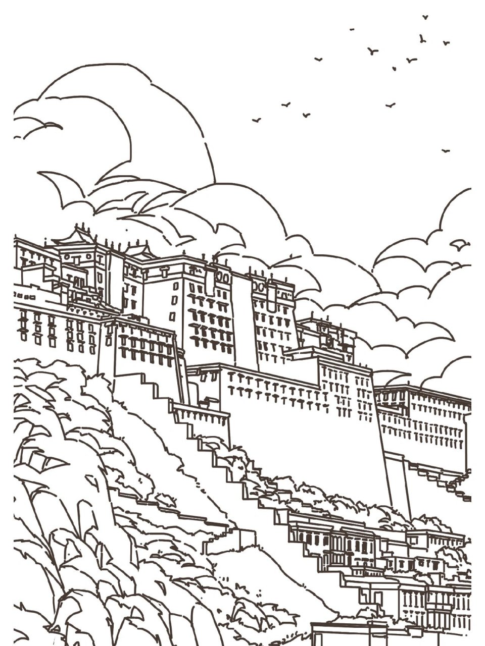 原创插画|布达拉宫 第一次画布达拉宫,之前一直有过画的想法,这次算是