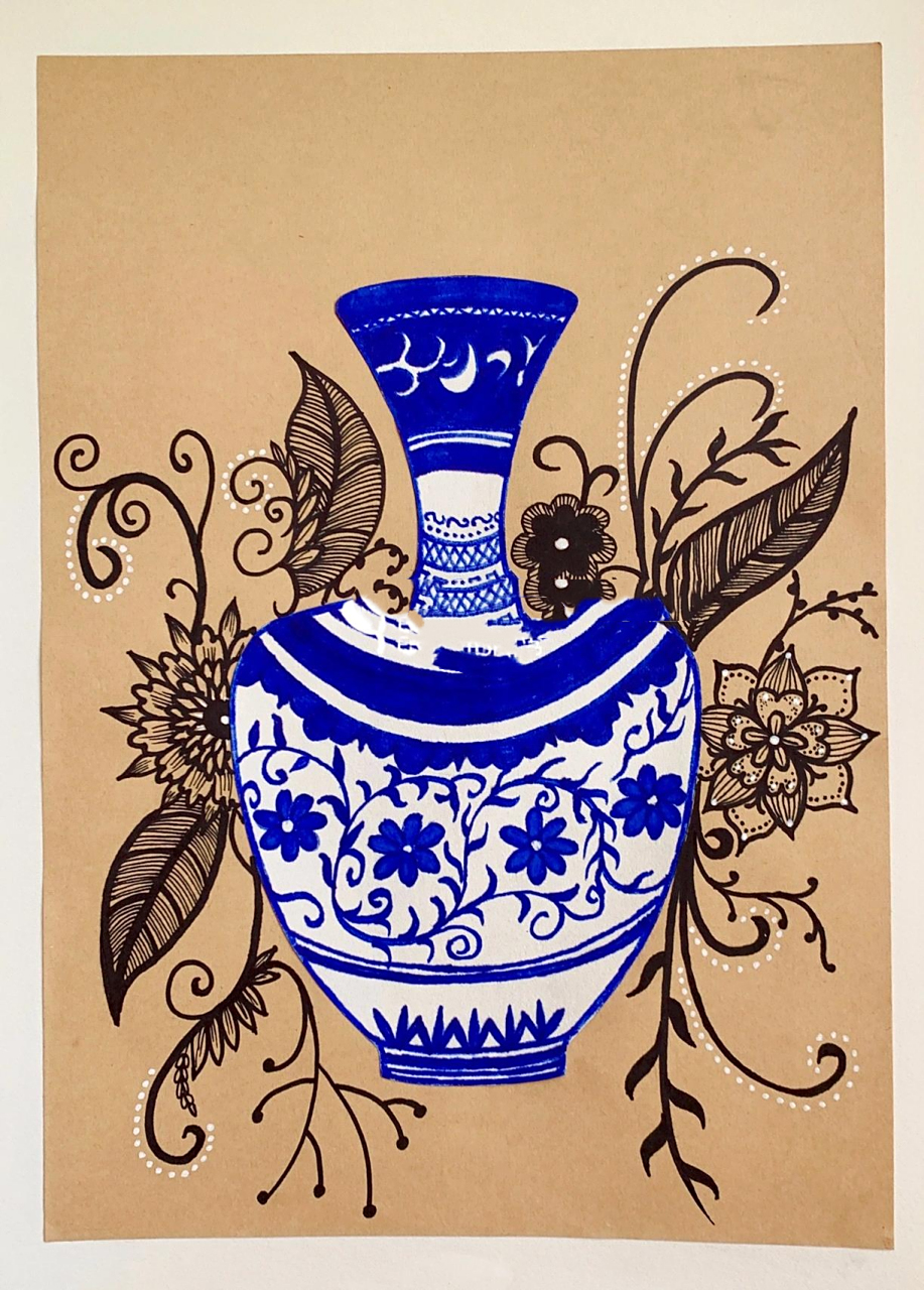 青花瓷创意花瓶(儿童画) 青花瓷创意花瓶(儿童画)