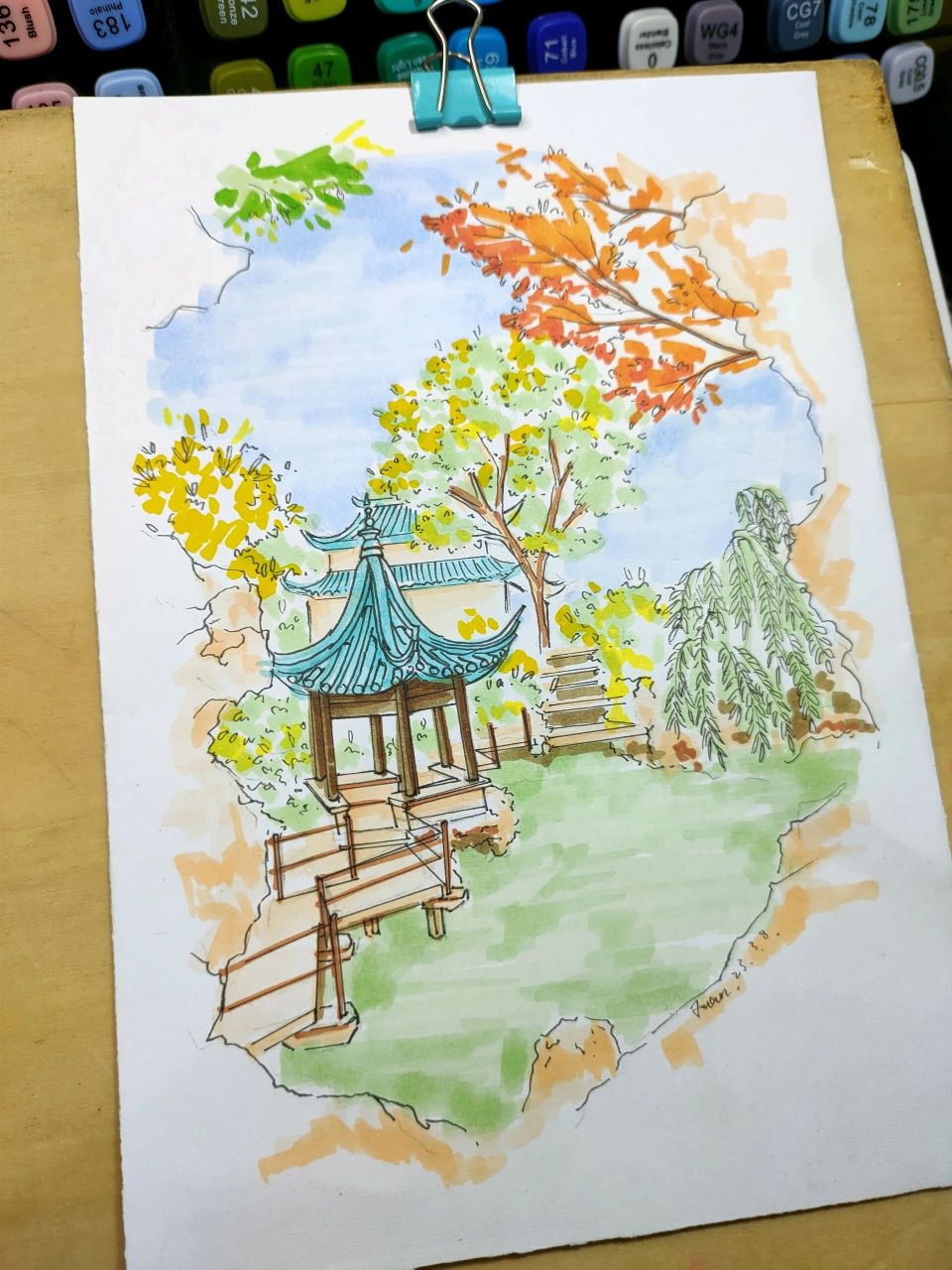 马克笔风景画《苏州园林–狮子林》 马克笔风景画《苏州园林–狮子林