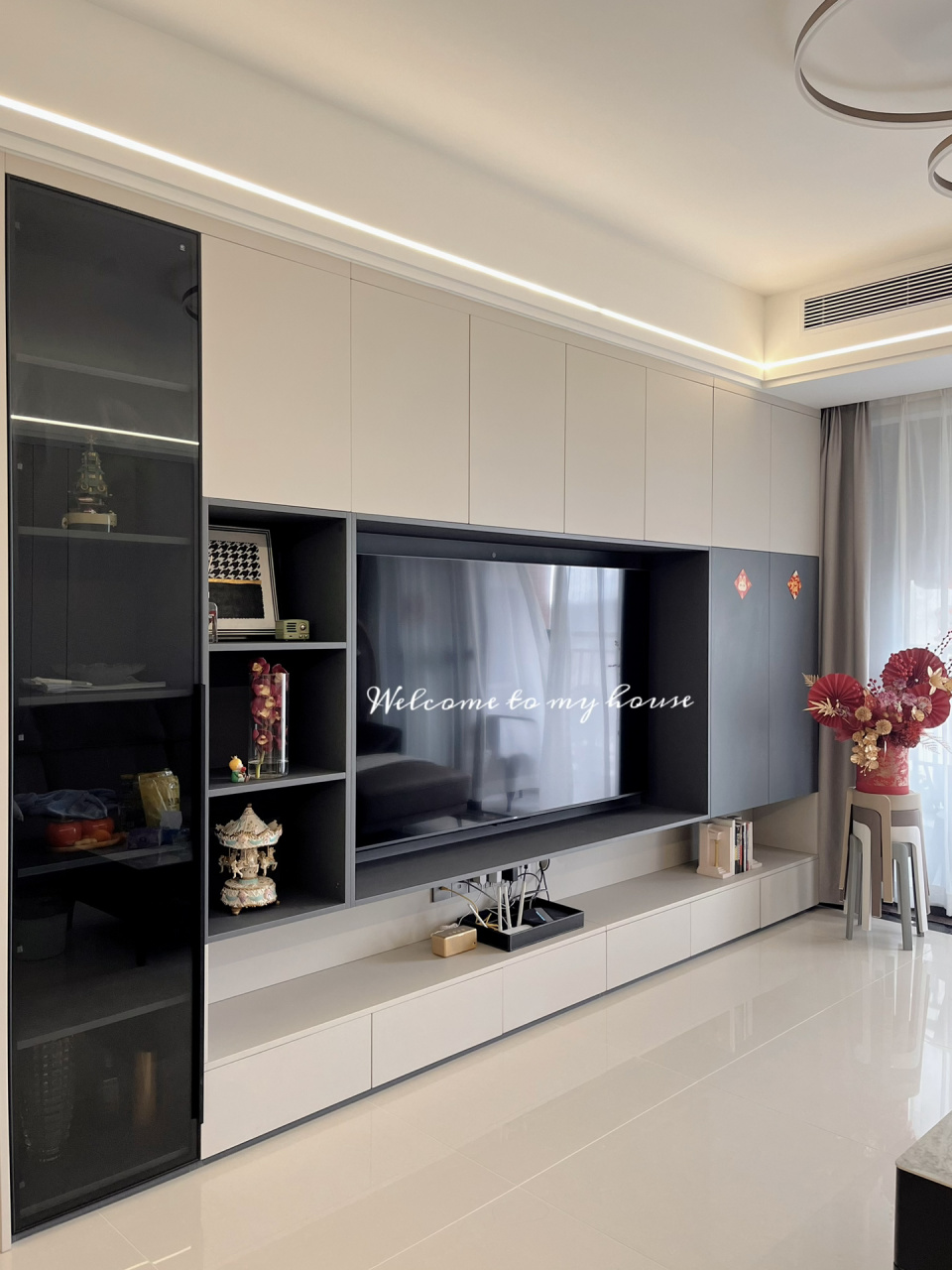 全屋定制最满意的就是电视柜啦(附图纸) 最不后悔就是做了满墙电视柜