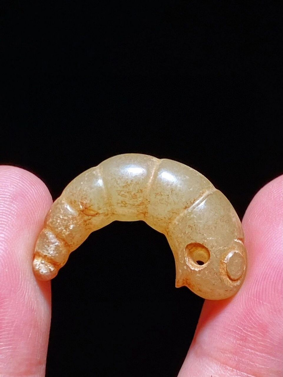 战国 和田玉籽料 受沁 玉蝉蛹 玉蛹 挂件  长2.8 宽0.8 高1.