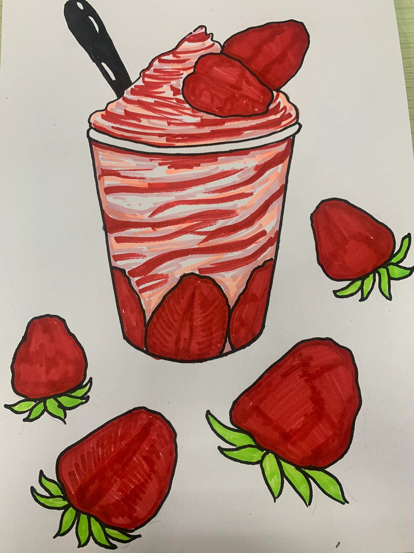 夏天必吃的《草莓圣代》创意画