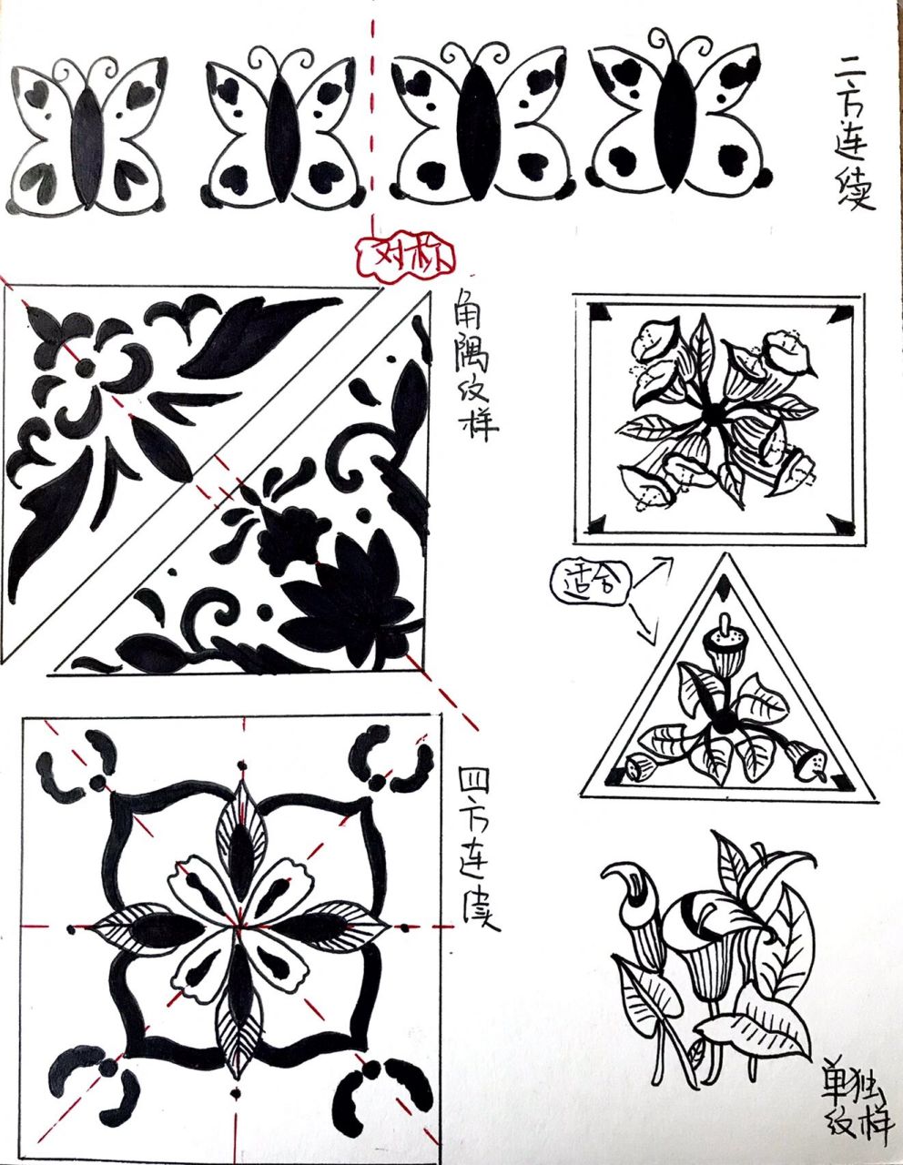 教师招聘考试美术技能练习 二芳连续纹样 角隅纹样 适合纹样 四方连续