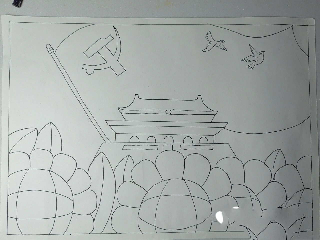 适合幼儿园画的童心向党!就简单一点吧!