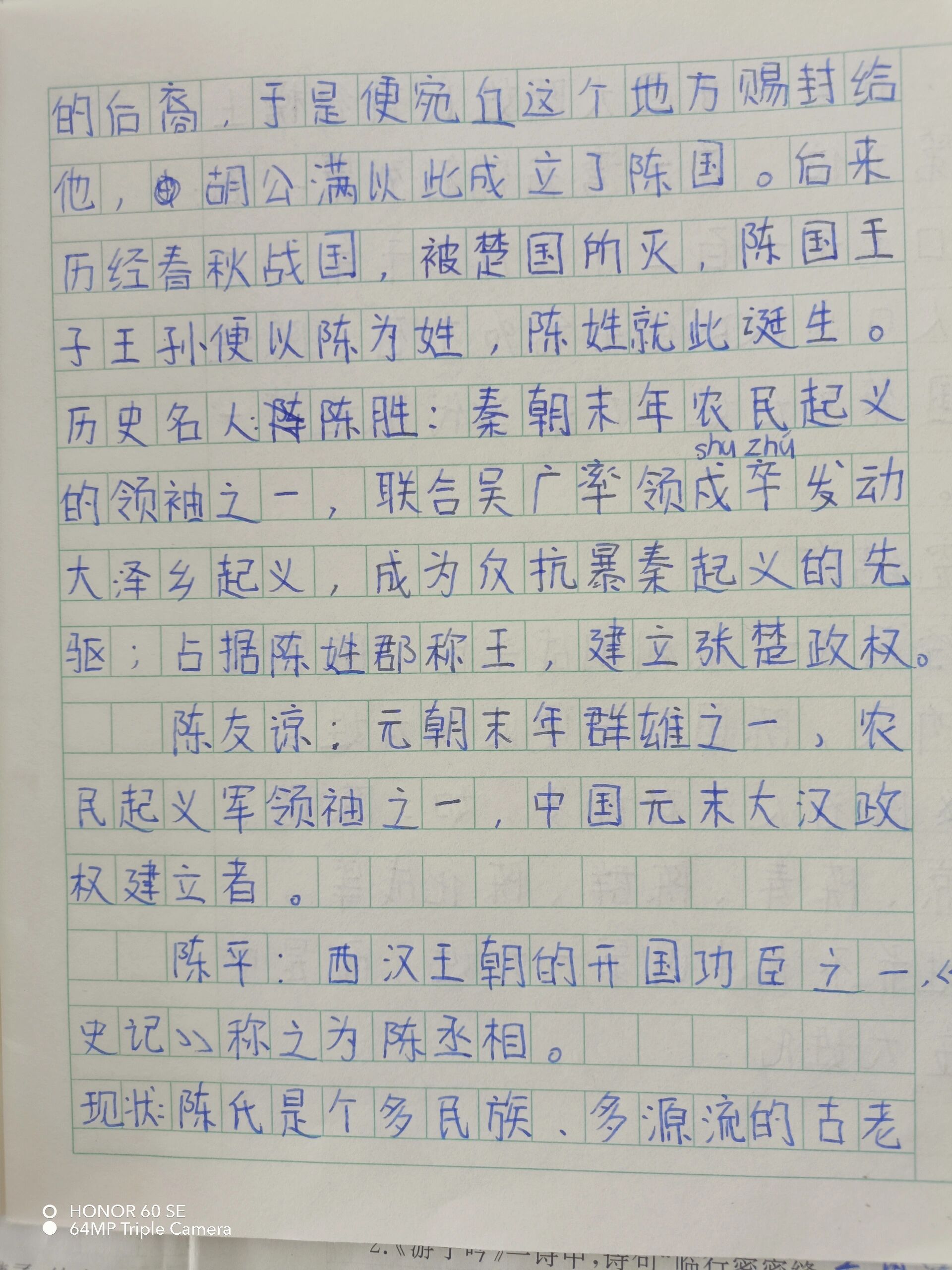 五年级小学生关于陈姓历史现状调查报告草稿