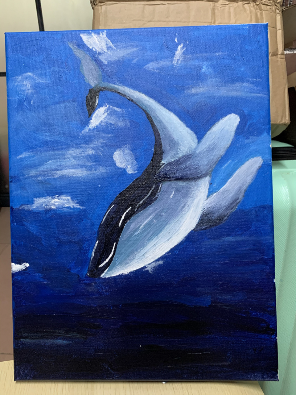 鲸落| 丙烯画装饰 蓝色海洋蓝鲸鱼95 水水粉粉的蓝色色调,深海的