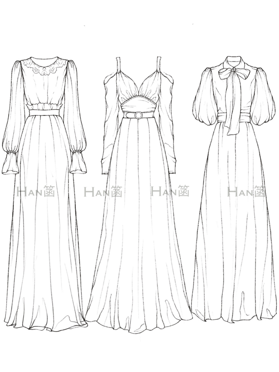服装设计手绘春夏裙子款式图7815线稿手稿图  	 更新来咯～96