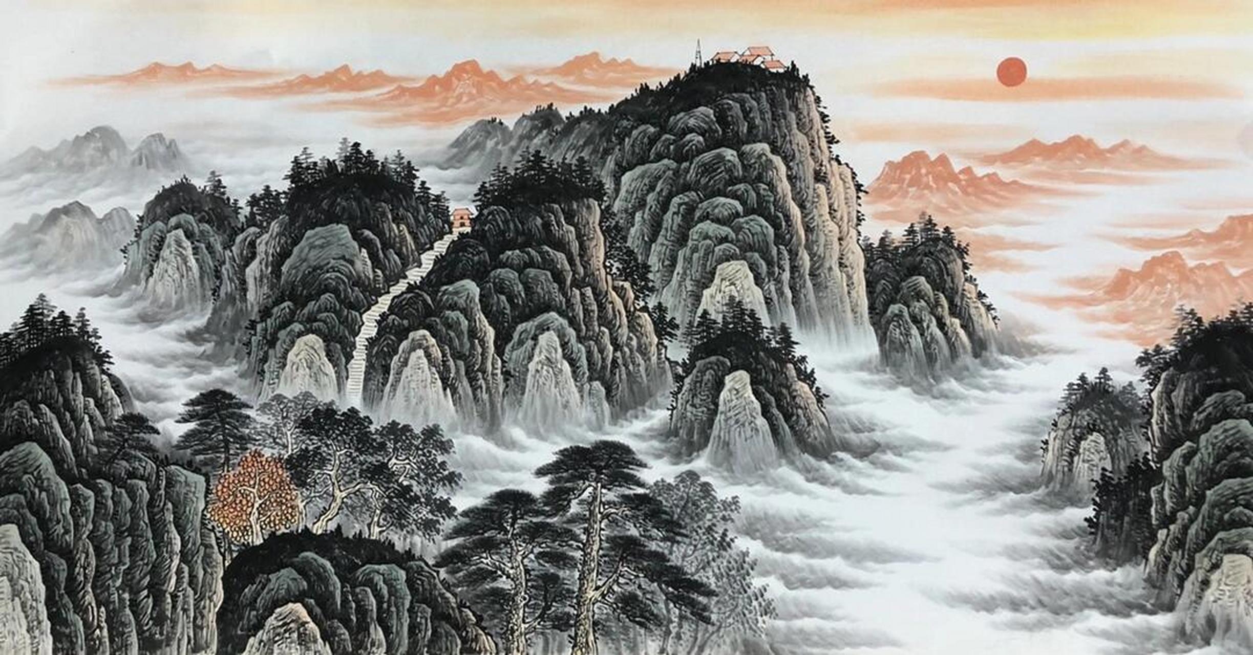 大六尺泰山雄姿雅赏 国画泰山图,装饰于厅,堂,室,所之上寓意着国泰