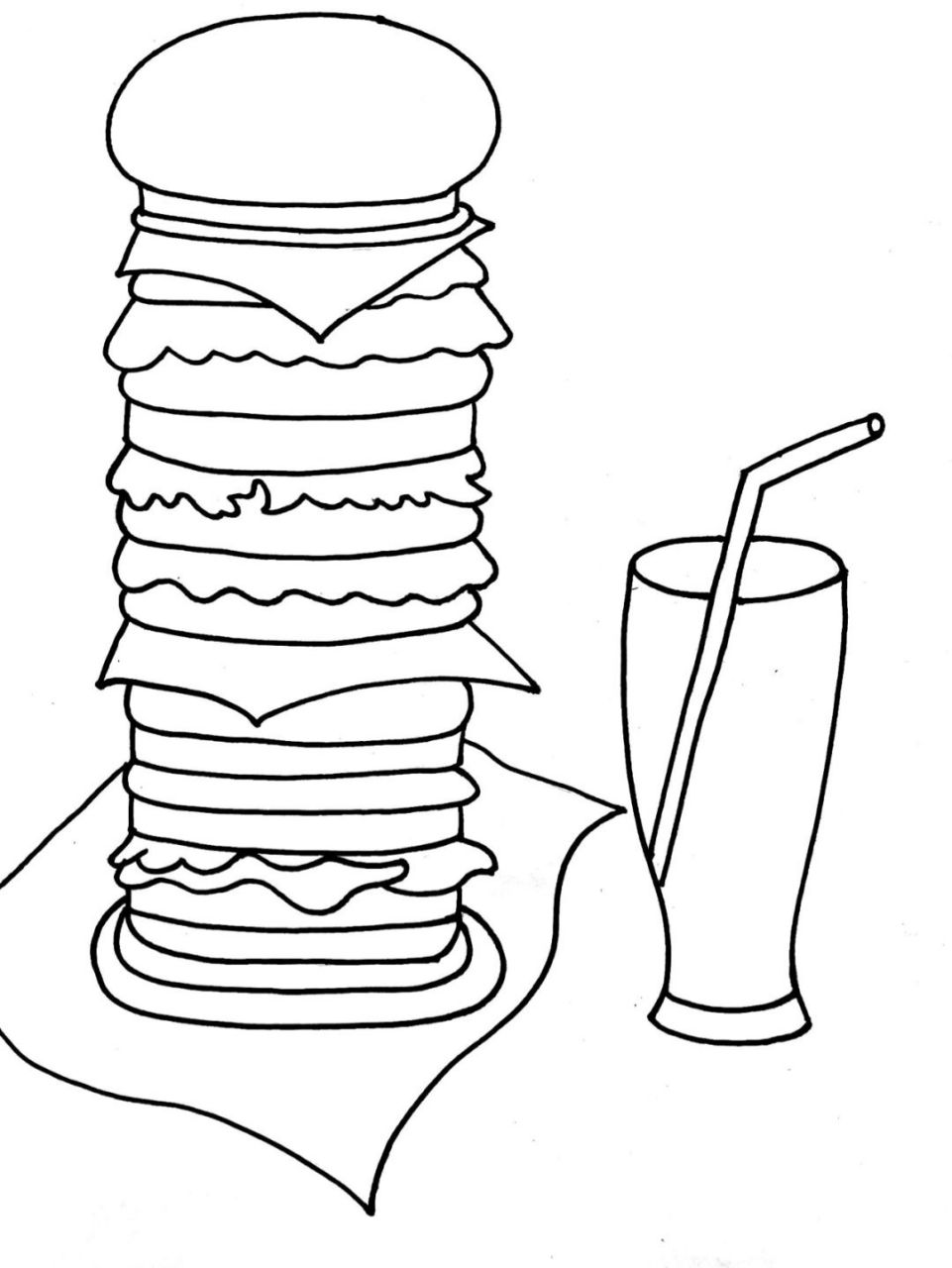 汉堡92黑白线描|儿童画 汉堡92黑白线描|儿童画 有步骤图 材料