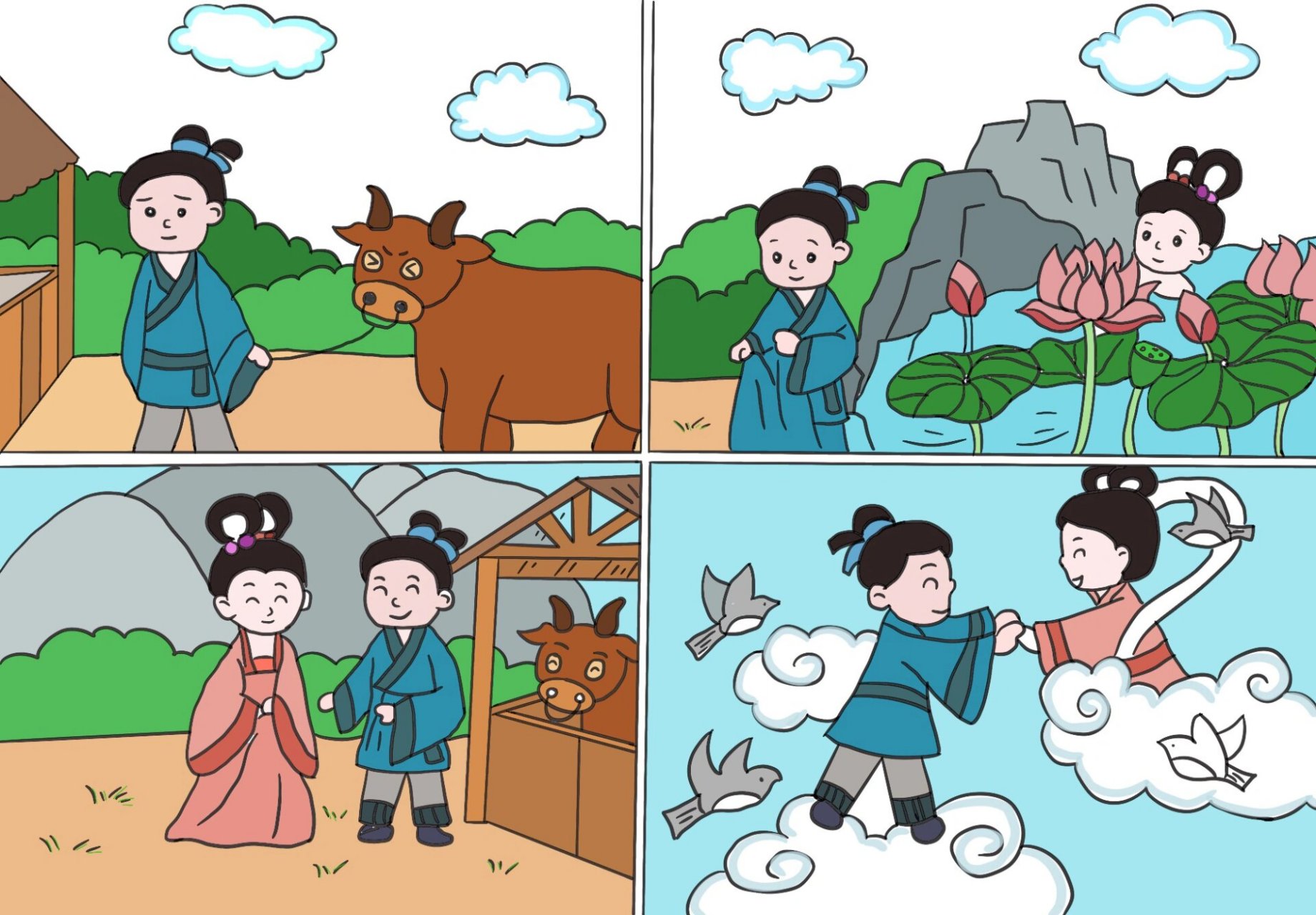 牛郎织女连环画|有线稿可打印 牛郎织女连环画来喽～ 最近应该都在画