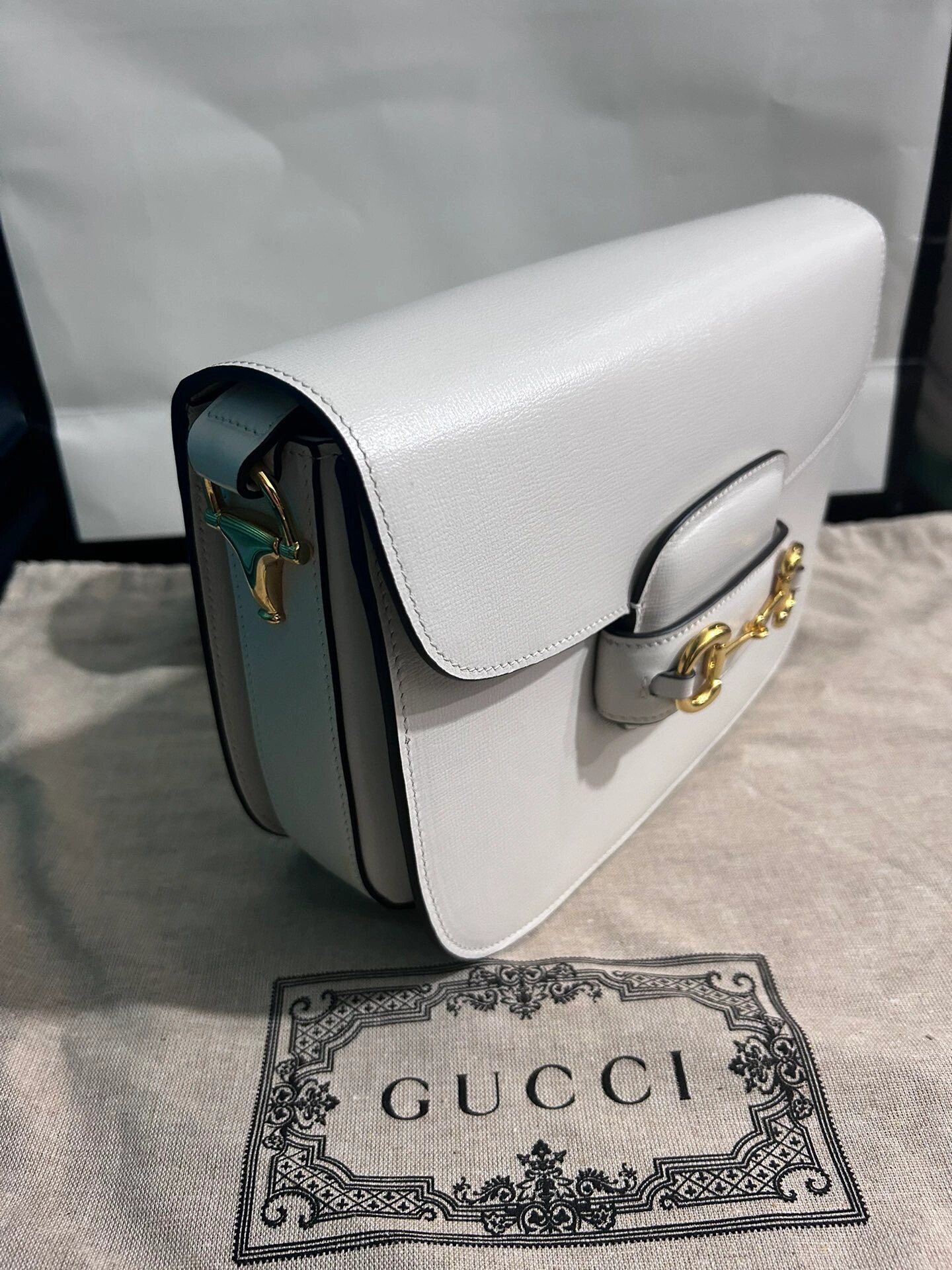 gucci 1955马鞍包 中号白色全皮 9088