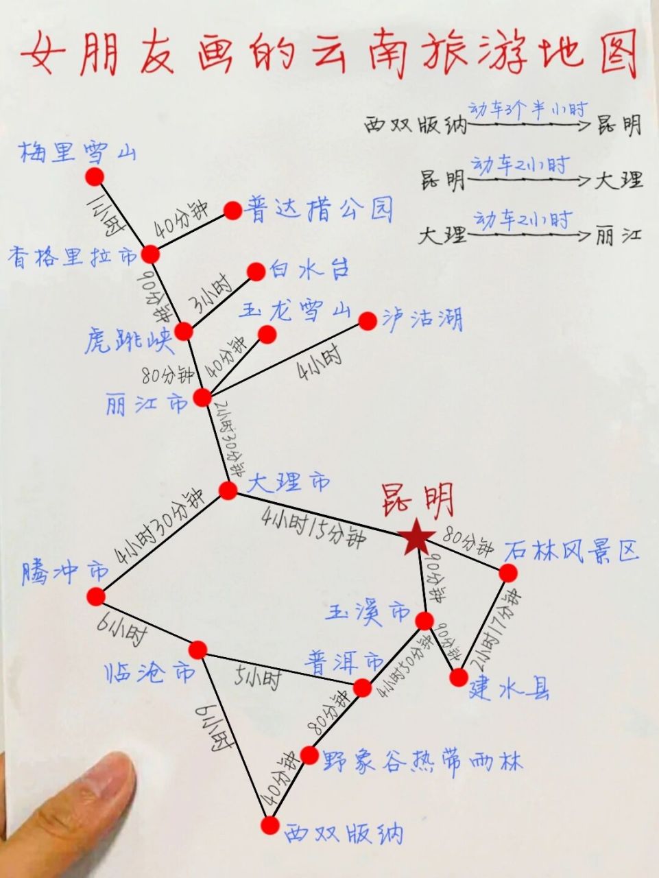 女朋友画的云南旅游地图,详细旅游攻略奉上 98防疫小贴士 进出云南