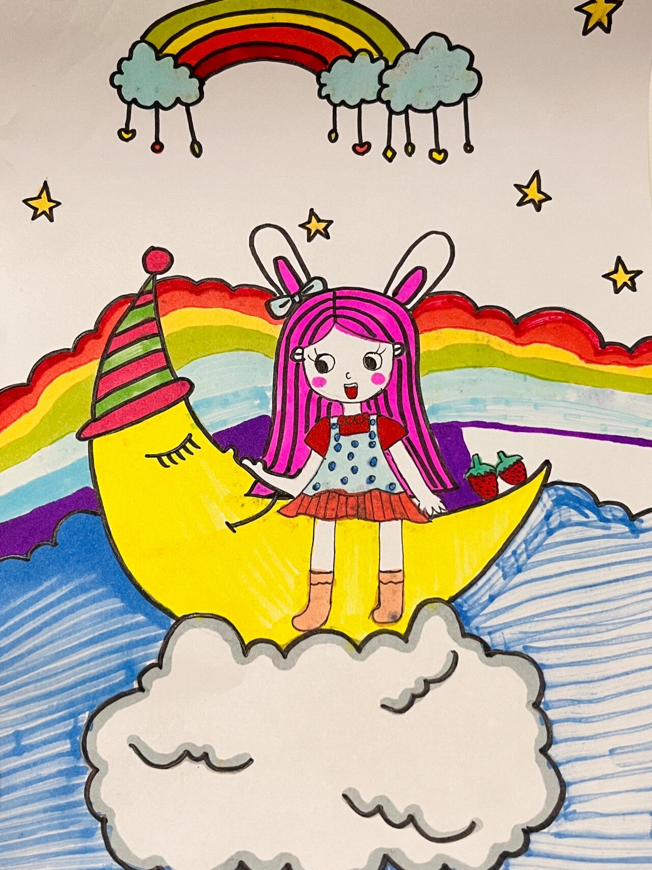 儿童画|创意画|有趣的月亮船🌙