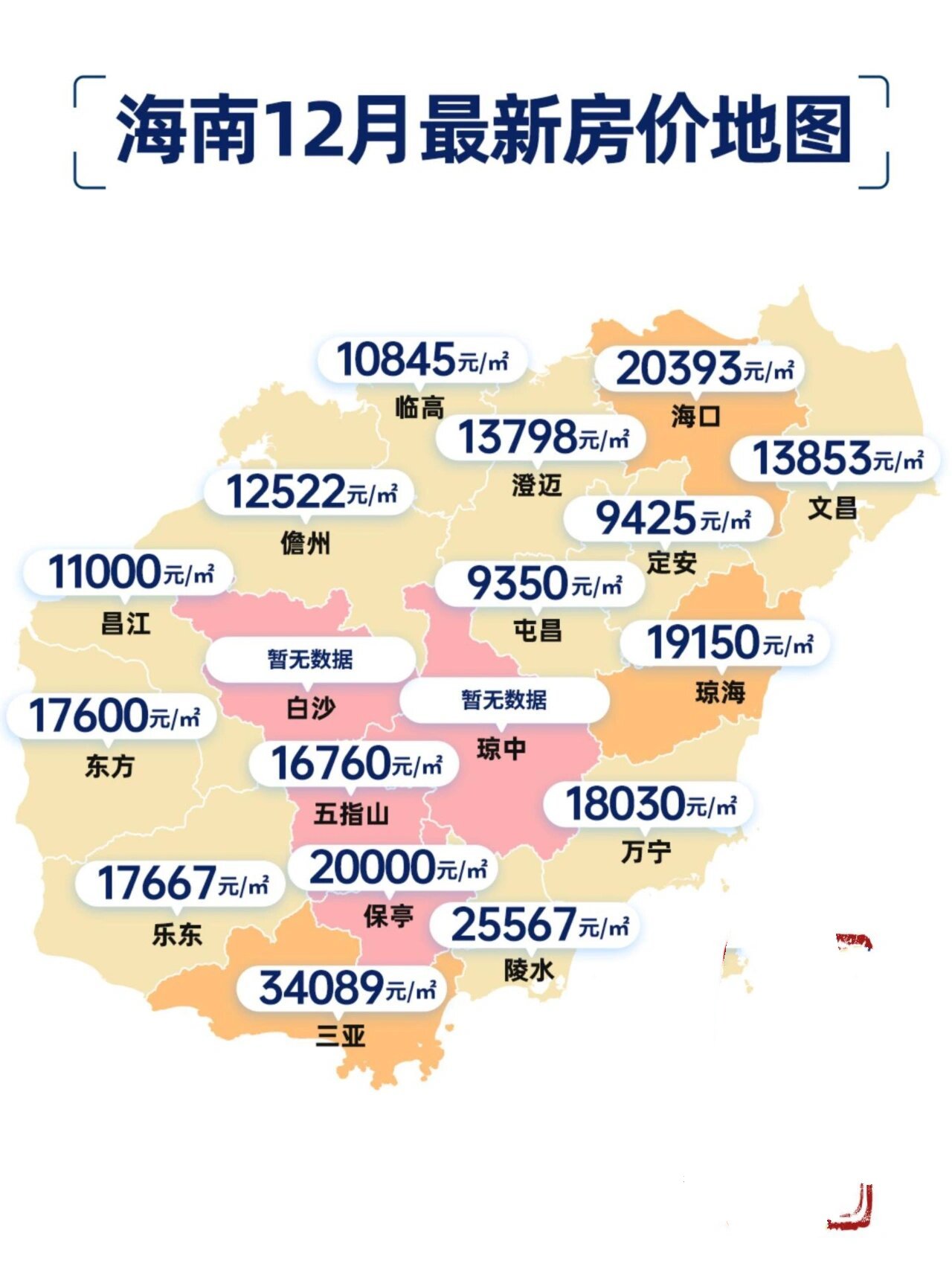 12月海南房价地图来了,7个市县房价下滑75