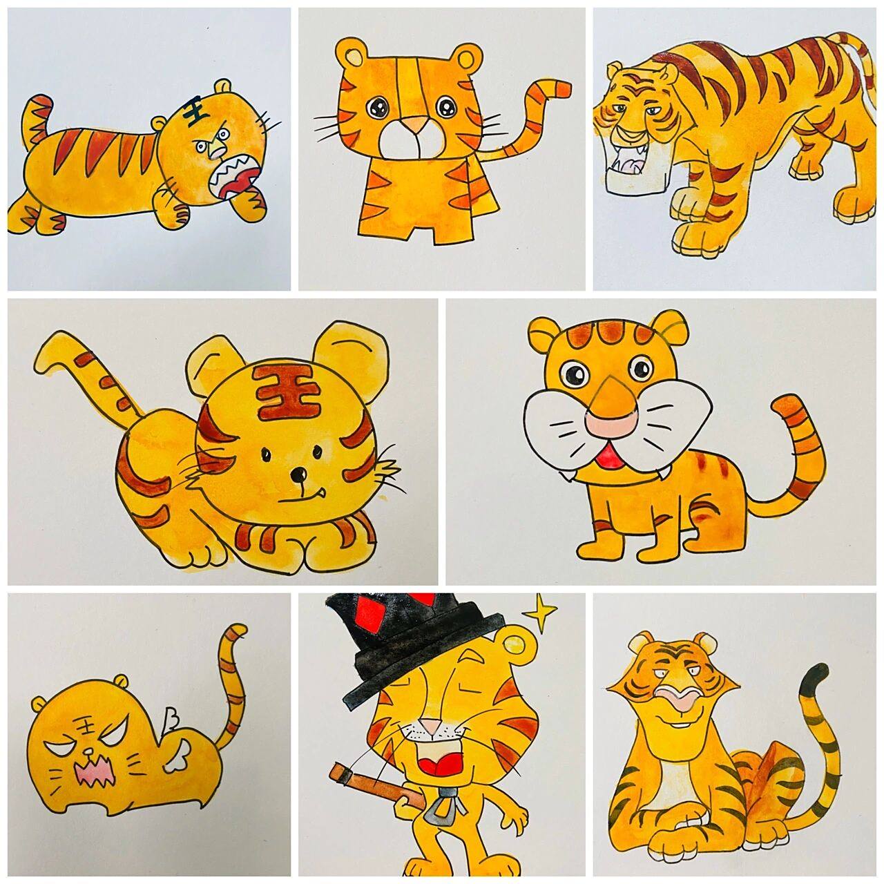 老虎简笔画美式卡通威猛虎|上色版 上色版