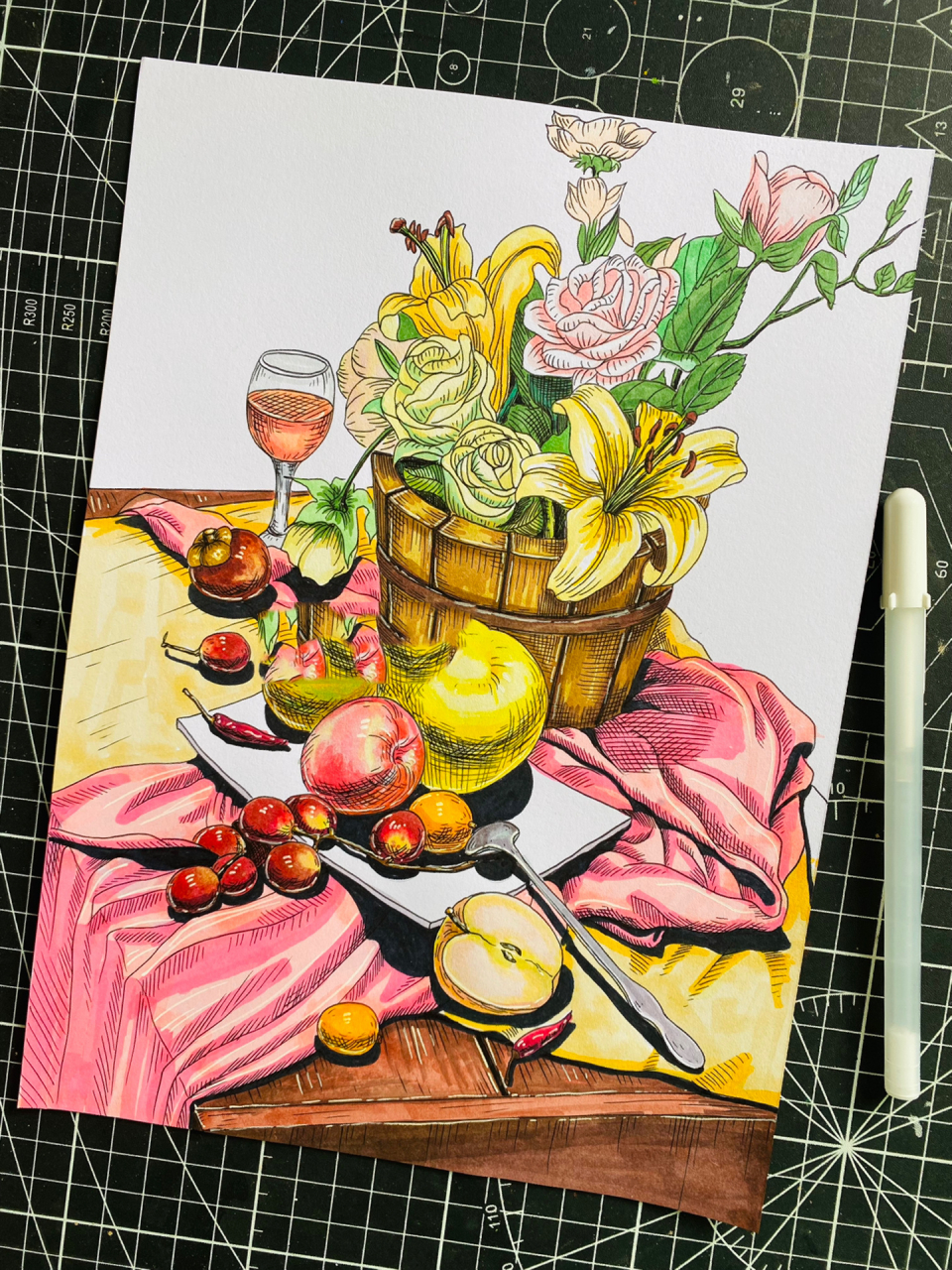 花卉静物线描写生|马克笔绘画|少儿美术 "愿你有无数的花朵和浪漫"