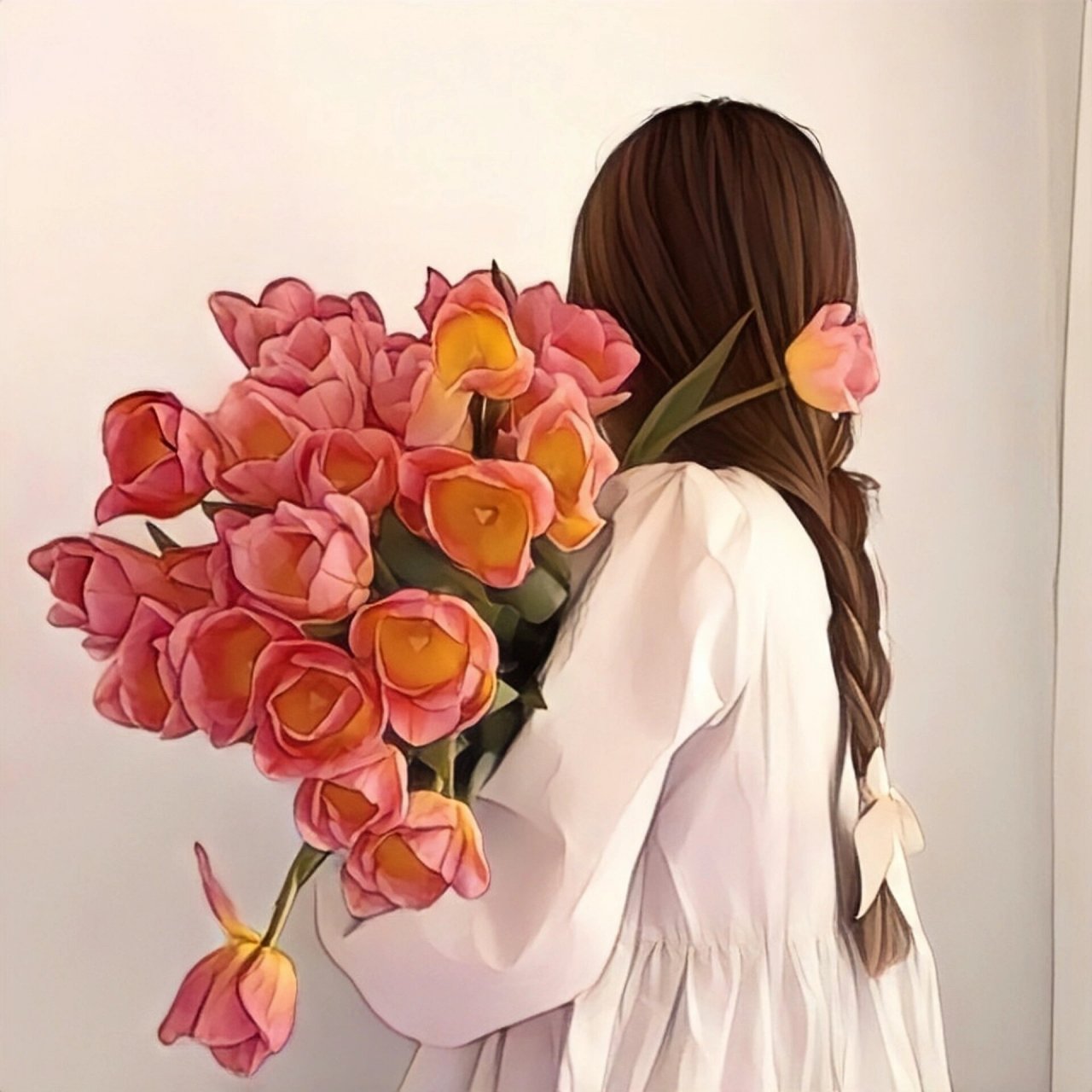 关于春天不露脸系列漫画捧花女生头像 遇事不决,可问春风 春风不语,即