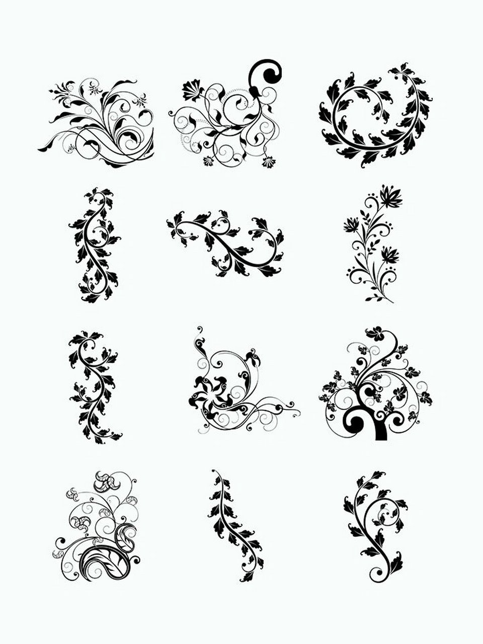 98今天分享几组多彩花纹藤蔓,花边素材,黑色