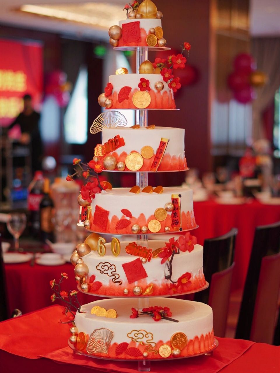 多层寿宴蛋糕 /满满仪式感 客户老爸60大寿,定的多层蛋糕 孝心这件