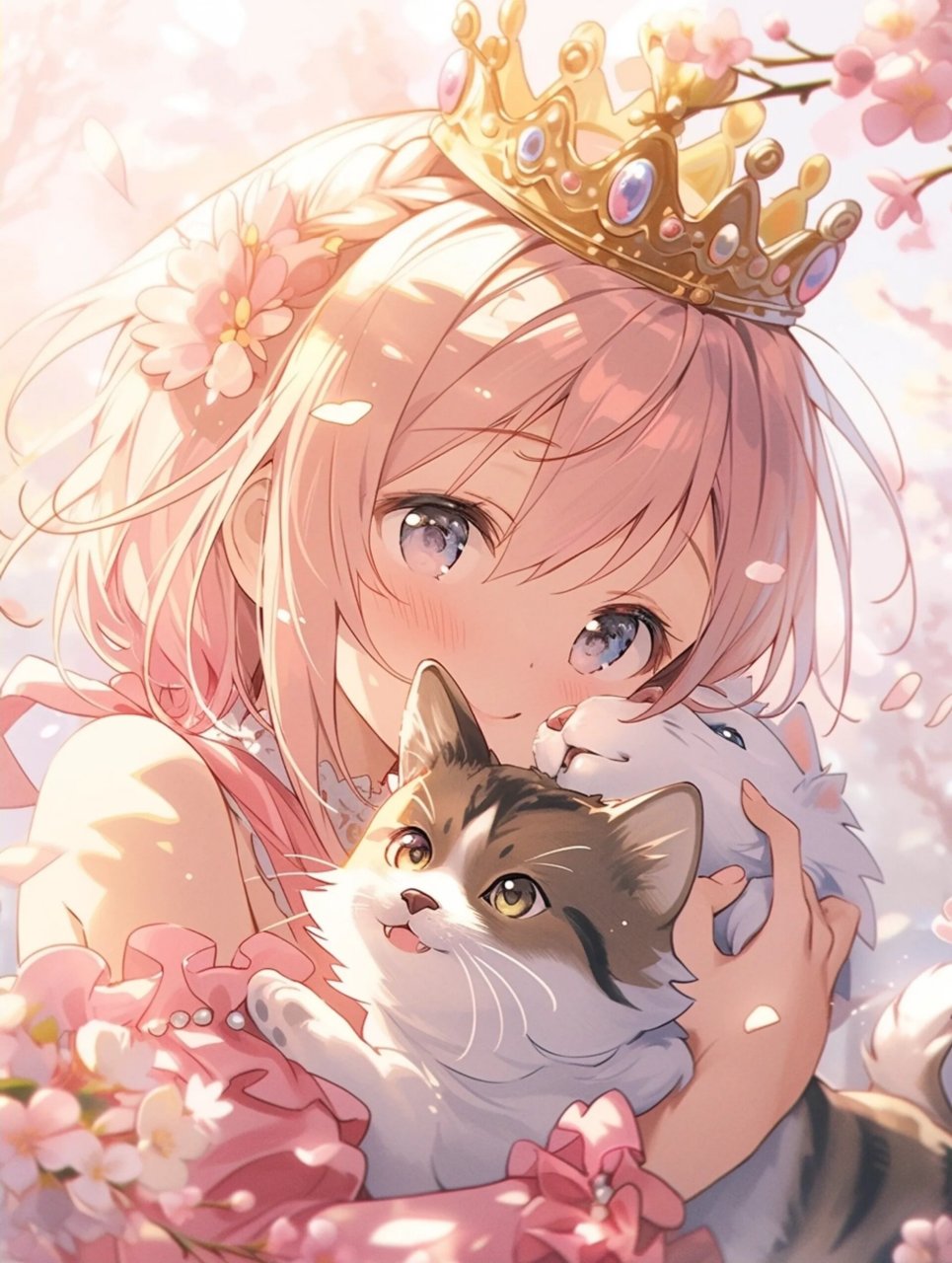 唯美治愈头像|漫画风女生和猫咪壁纸07 她带着天使般的笑容,双眼