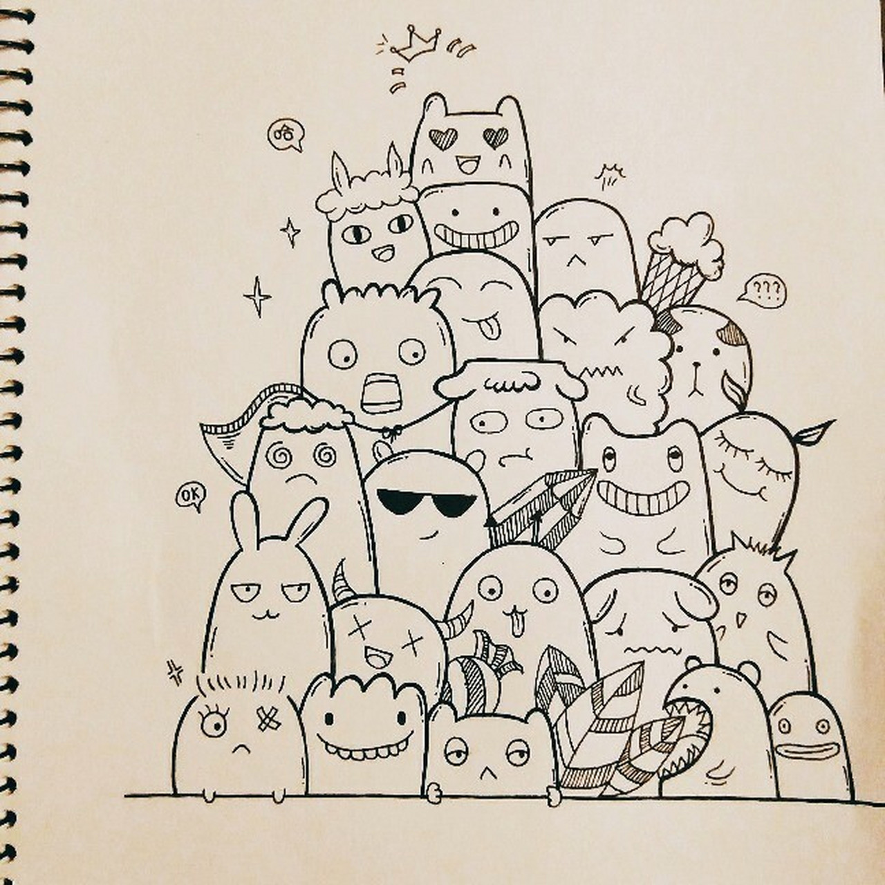 各种表情组合的可爱简笔画. #简笔画