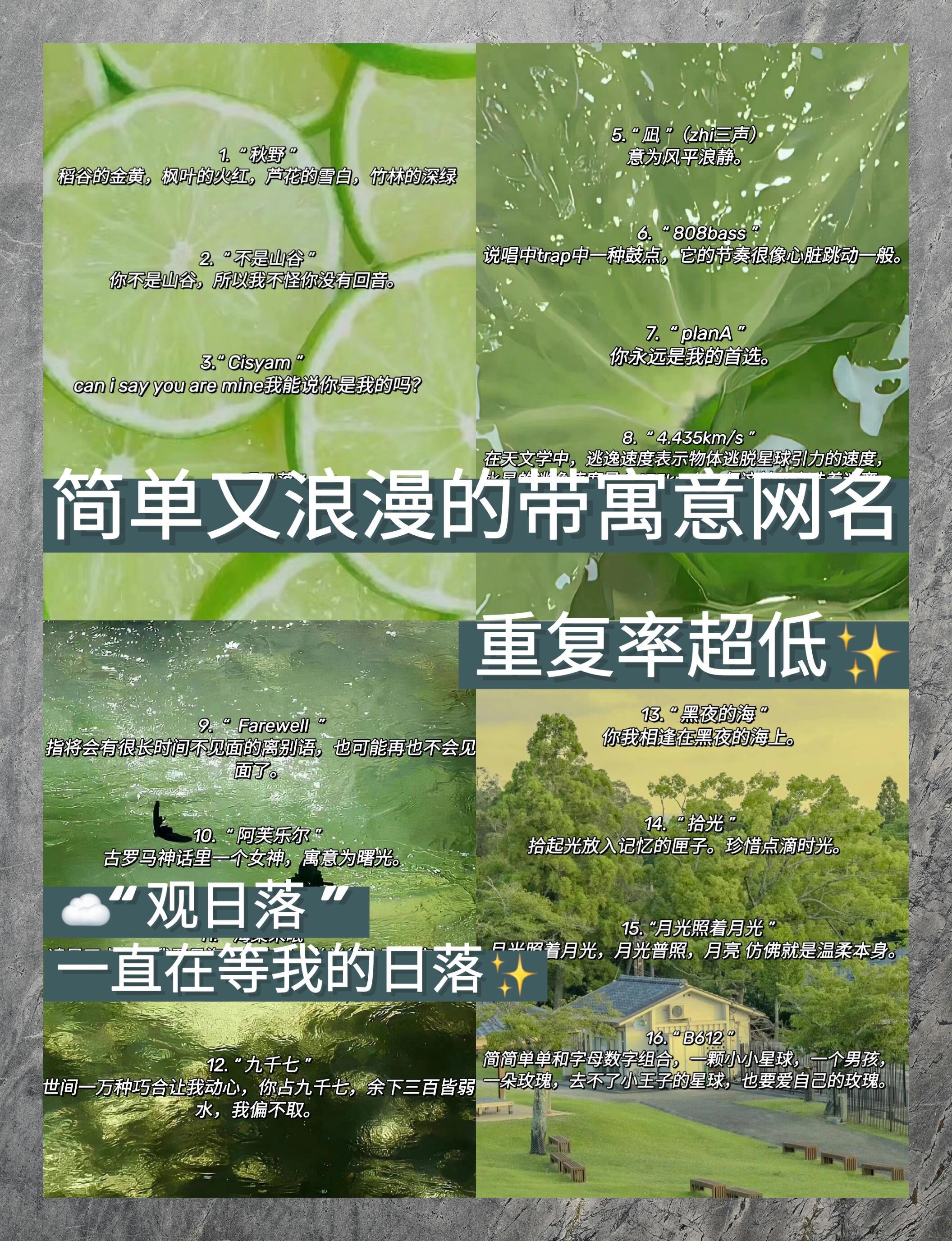 超低重复简约浪漫寓意网名精选