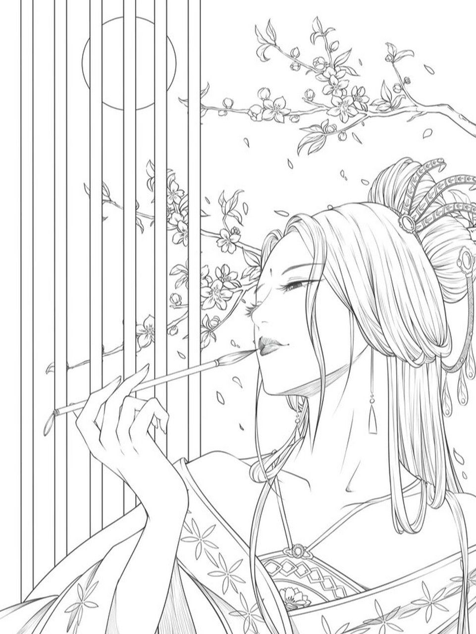 插画学习分享‖23/100古风美女线稿 画画工具:ps 妖娆美人