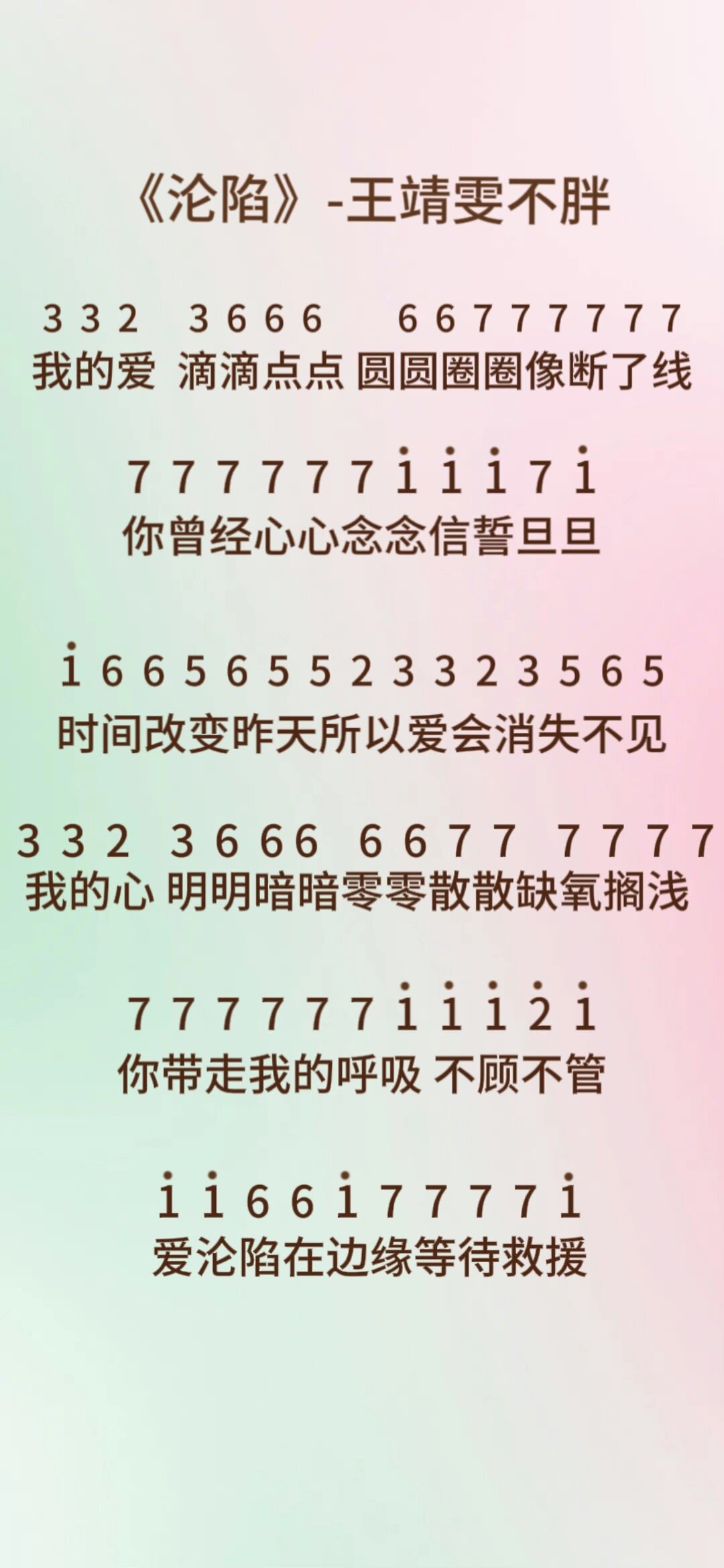 《沦陷》钢琴谱简谱来啦!