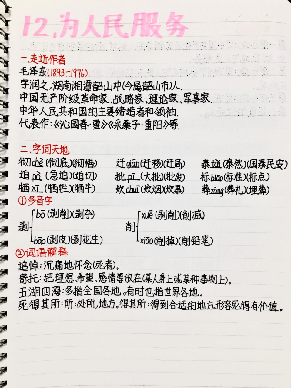 为人民服务笔记抄写图片