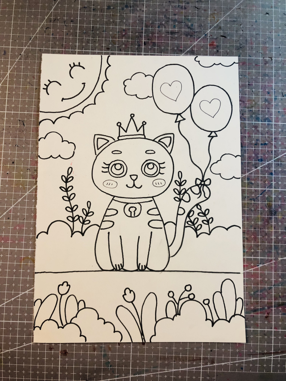 儿童画 小猫咪 带无水印线稿 适合五六岁小朋友.一个小时的课程 !